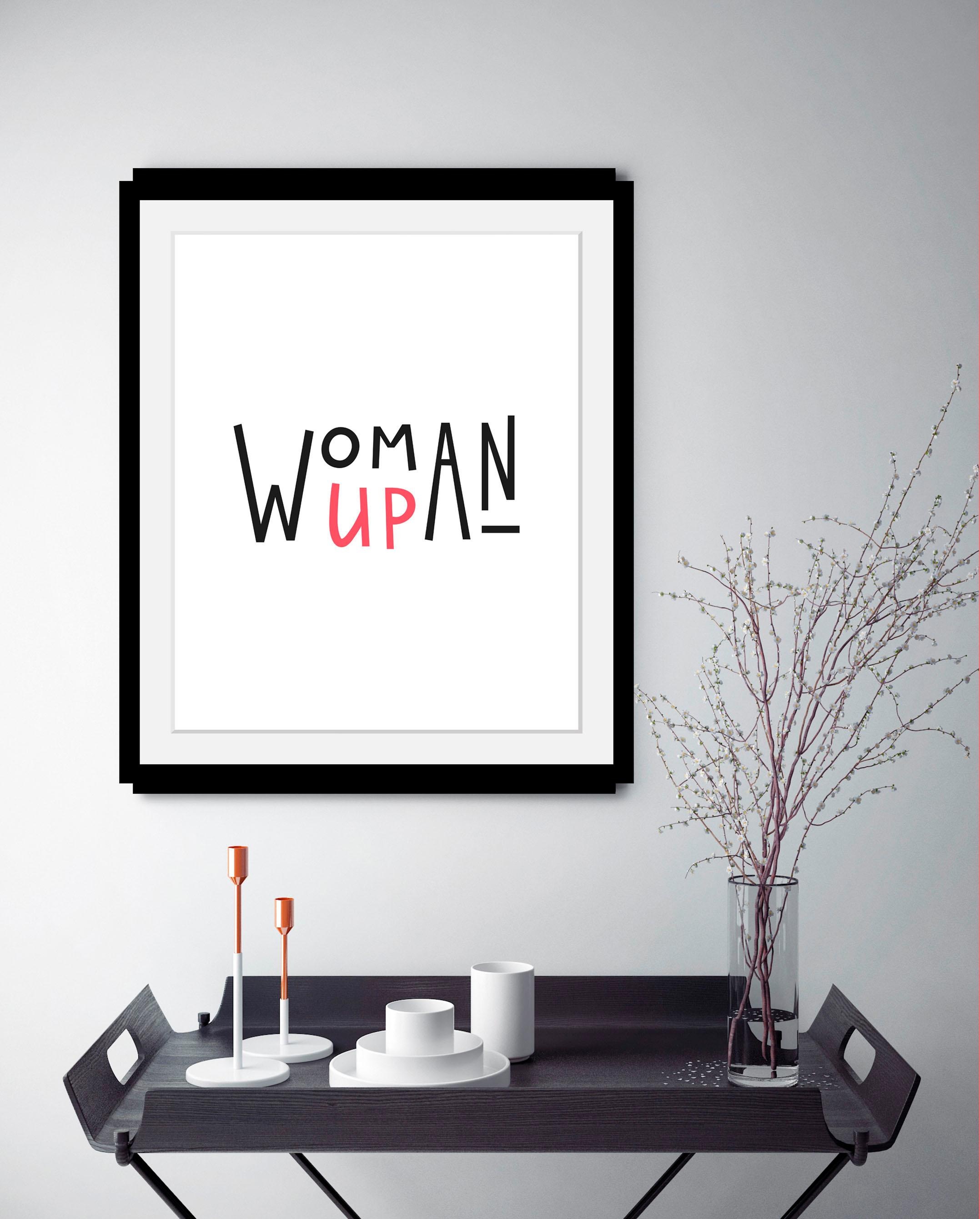 queence Bild »Woman« Fashion | Frau | Motivationsbilder | Schriftzug | Schwarz-Weiß HD Premium Poster-Druck inkl. Holzrahmen