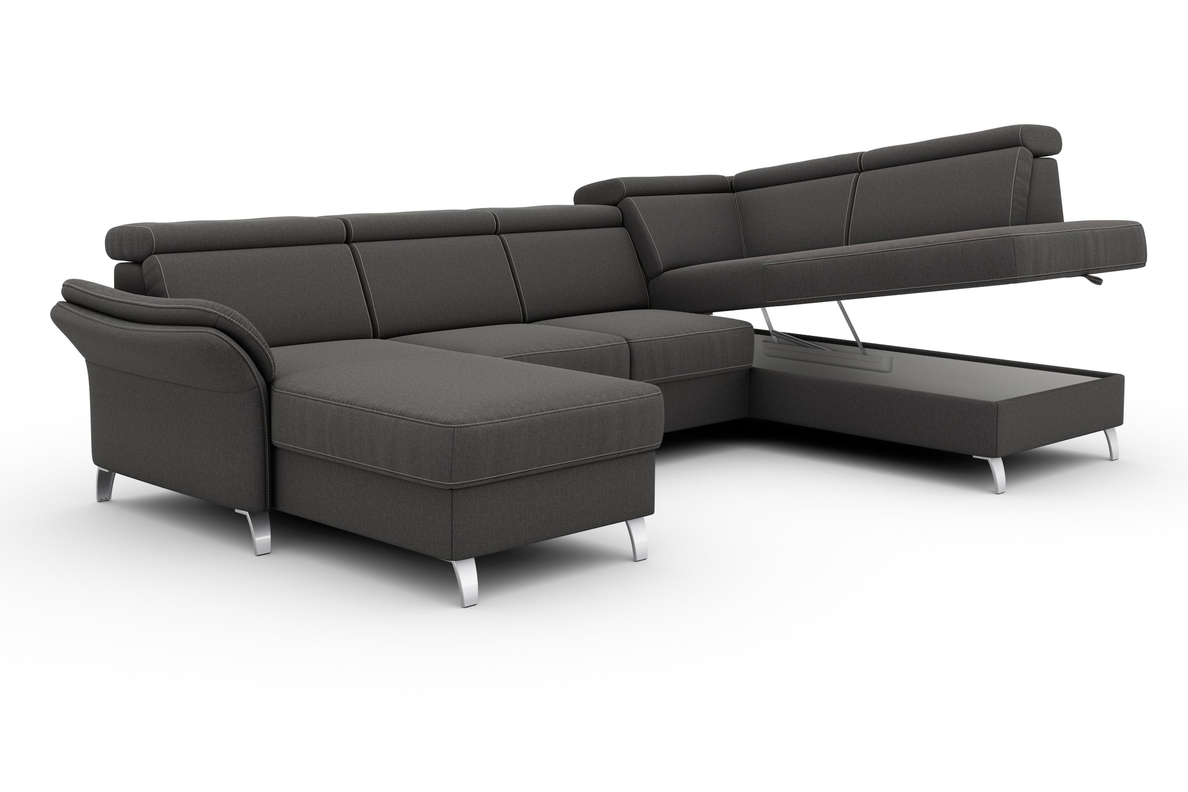 sit&more Wohnlandschaft »Vincenzo U-Form«, inklusive Kopfteilverstellung, wahlweise mit Bettfunktion, Bettkasten