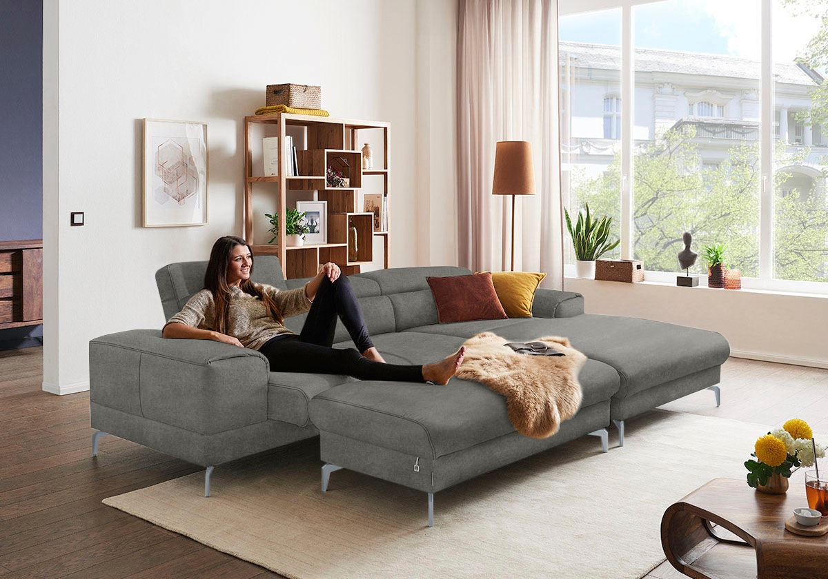 W.SCHILLIG Polsterhocker »piedroo, Designsofa mit tollem Sitzkomfort, bequem, L-Form«, Füße in Silber matt