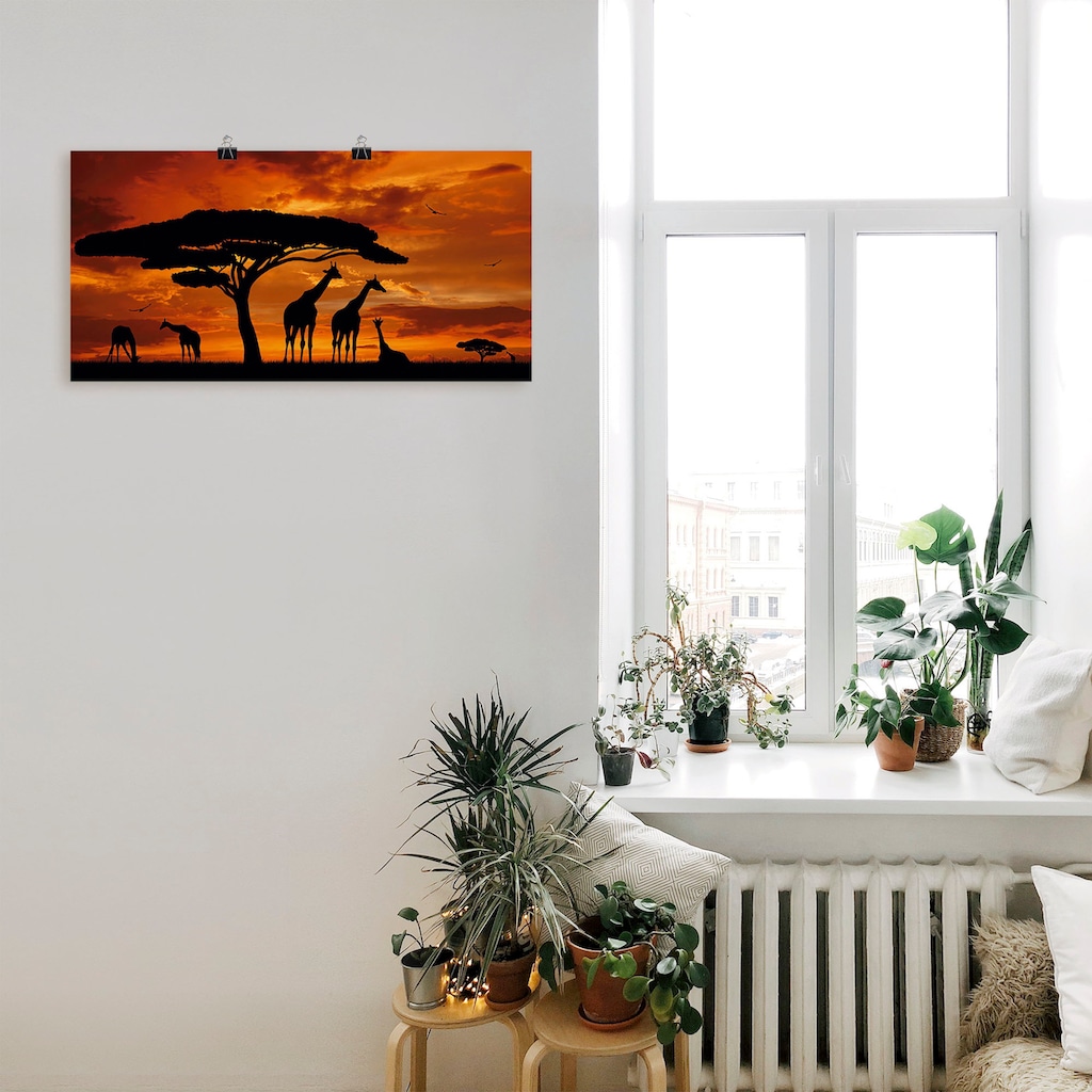 Artland Wandbild »Herde von Giraffen im Sonnenuntergang«, Wildtiere, (1 St.)