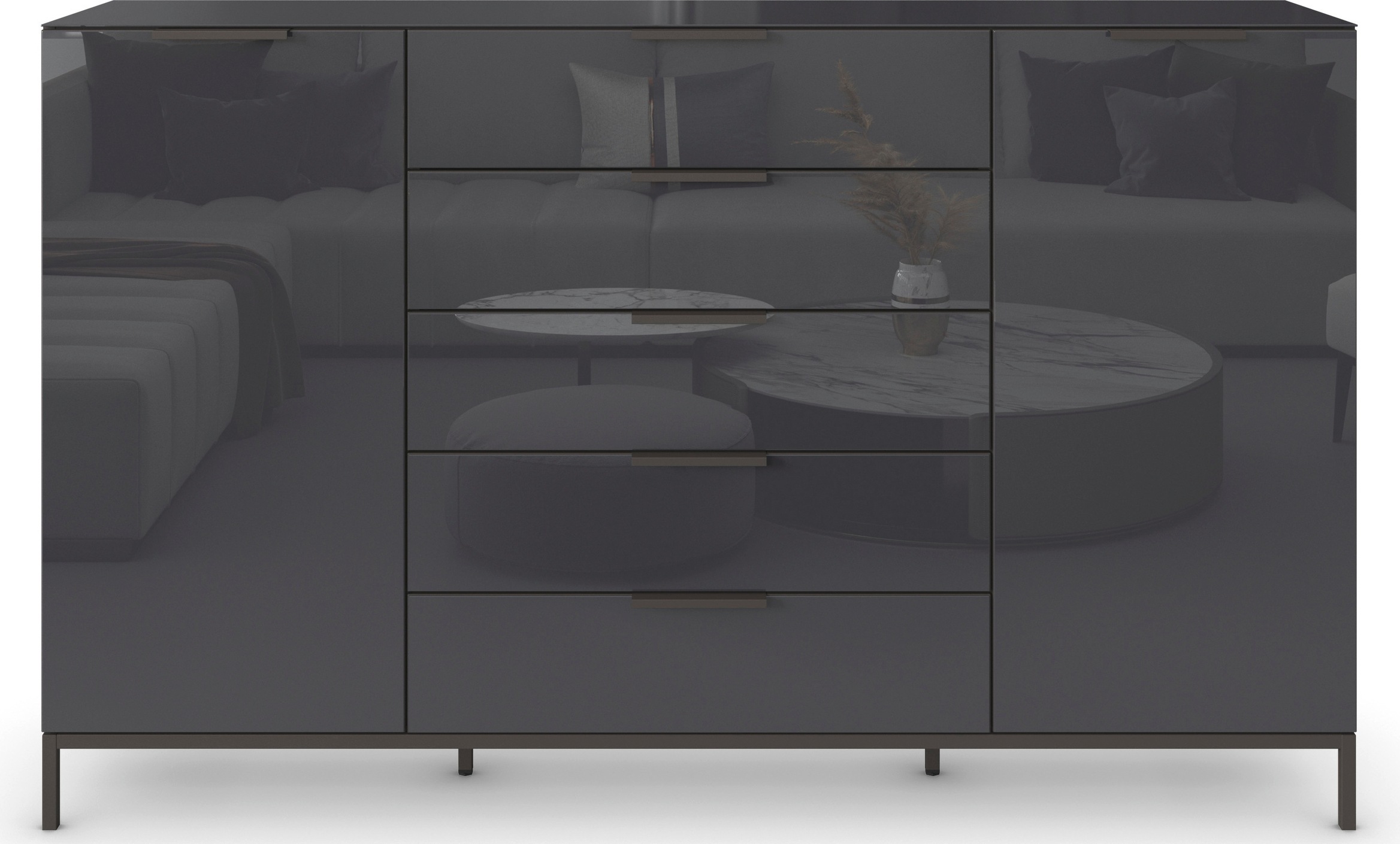 rauch Schubkastenkommode »Flipp Kommode Sideboard Wäscheschrank Bestseller«, 2-türig, 5 Schubladen, Soft-Close, Oberboden und Front Glas, 2 Breiten