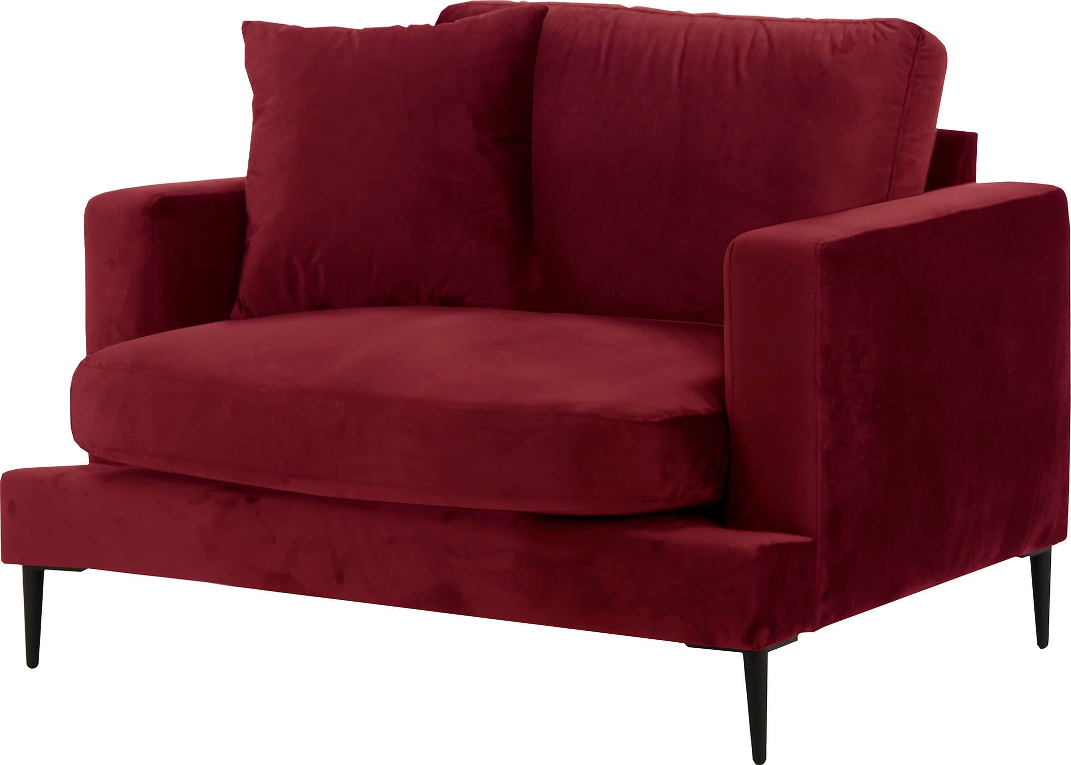 Leonique Sessel »Cozy Loungesessel, Designersessel, Maße B/T/H: 91/97/80 cm«, mit Metallbeinen und Zierkissen