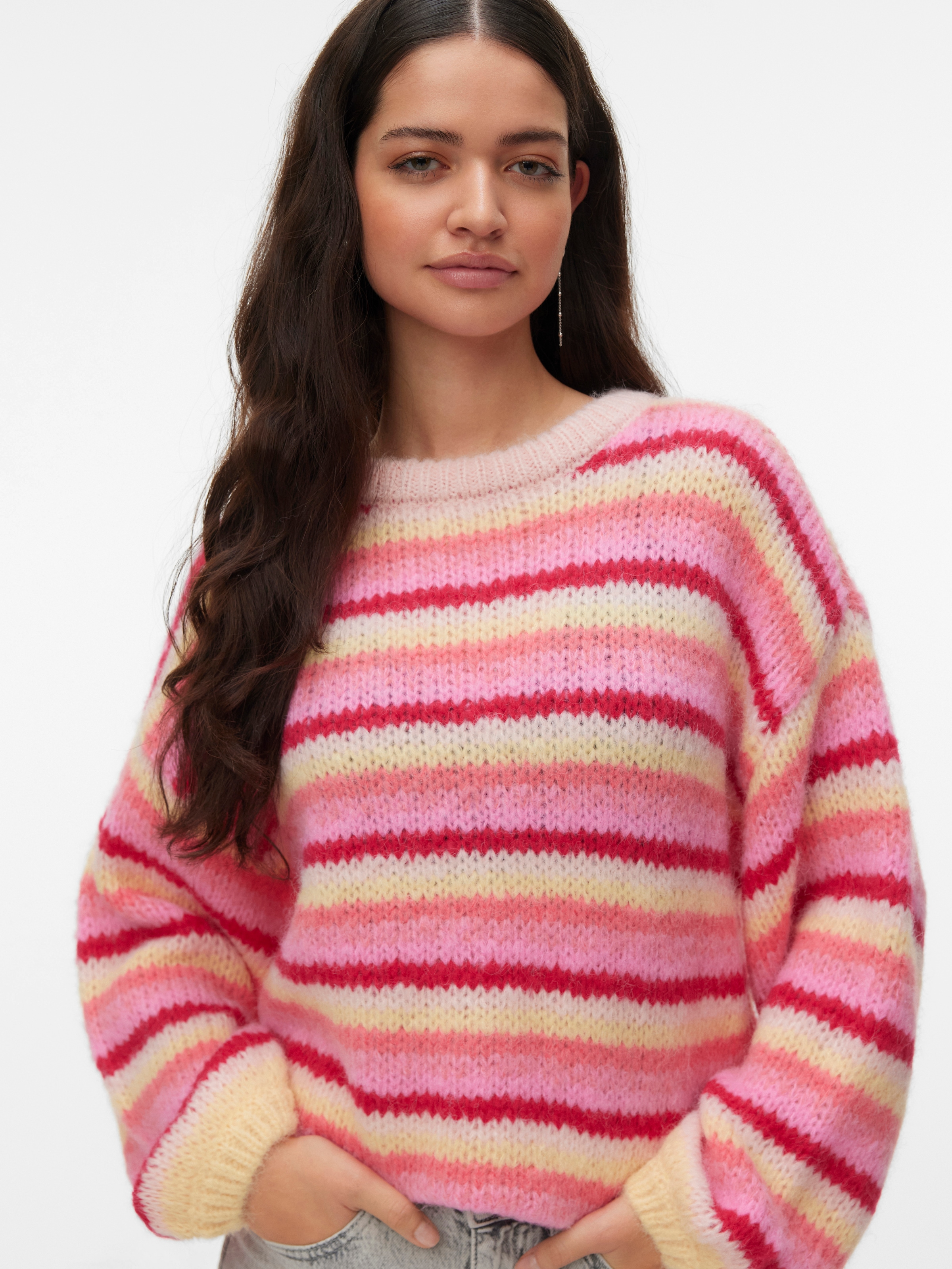 Vero Moda Strickpullover »VMMAYBE STRIPE LS O-NECK PULLOVER NOOS« Kunstfaser, loose fit