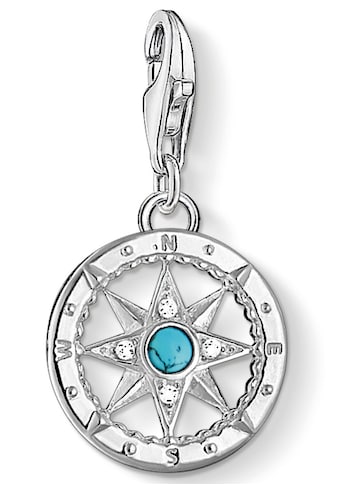 Charm-Einhänger »Kompass, 1228-405-17«, mit Zirkonia (synth.), Farbstein-Imitat