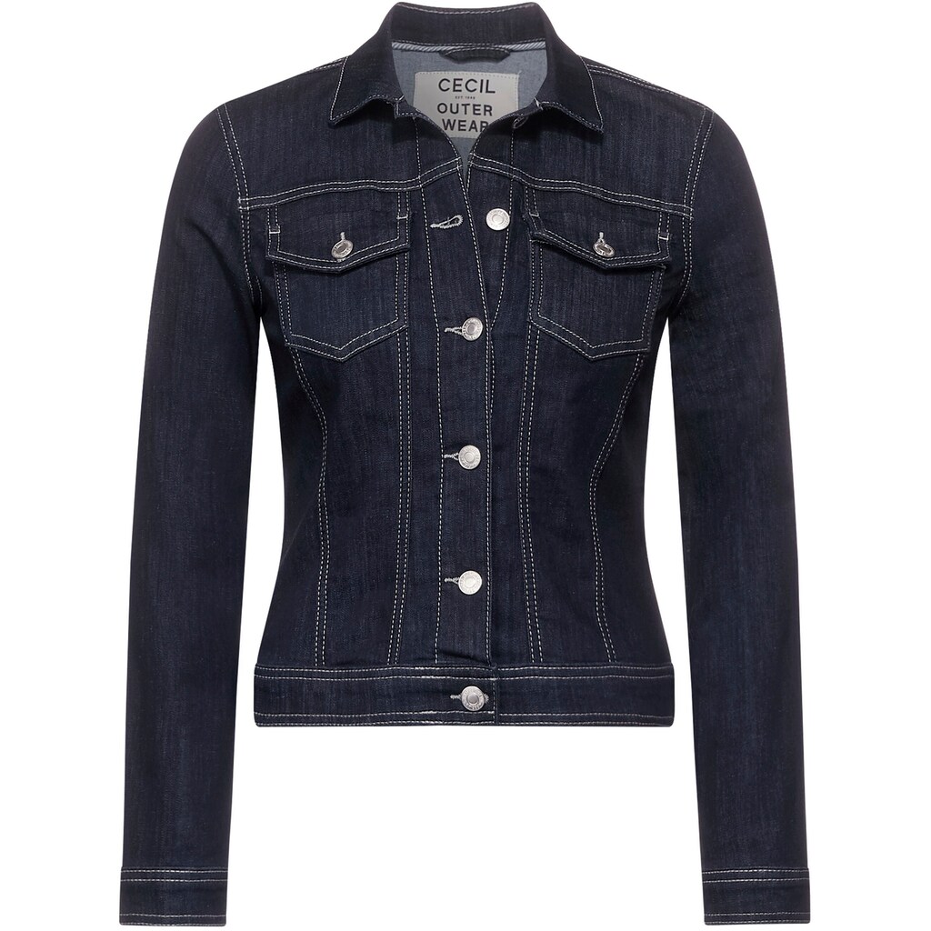 Damenmode Blazer & Anzüge Cecil Jeansblazer, mit dunkler Waschung und Kontrastnähten rinsed