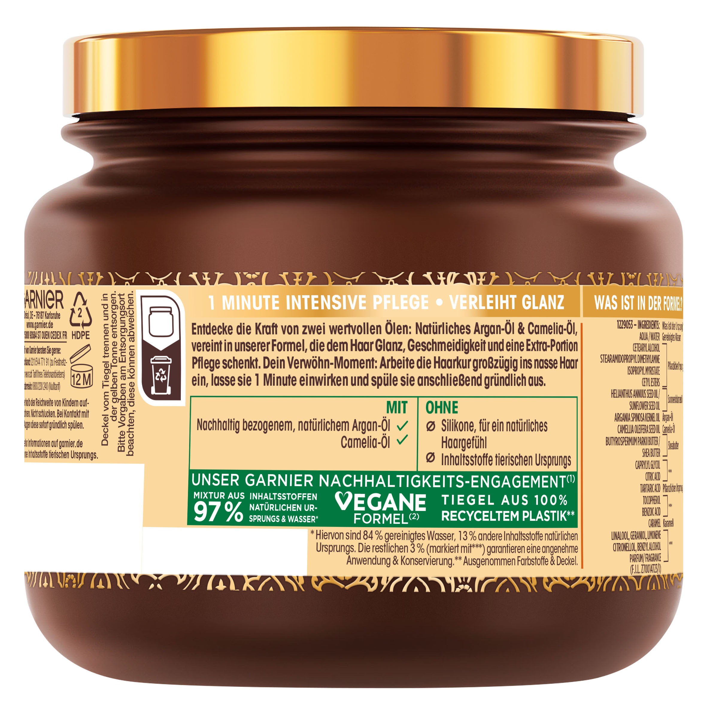 GARNIER Haarkur »Garnier Wahre Schätze 1-Minute Haarkur Argan & Camelia-Öl«