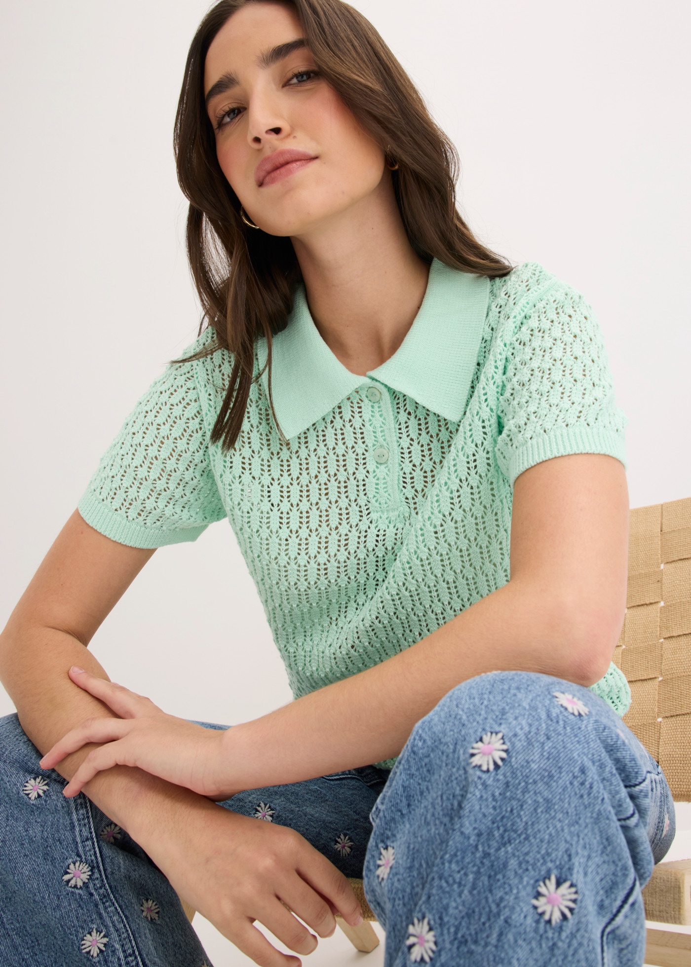 bonprix Strickpullover aus reiner Baumwolle, bequeme Passform, mit Ajour-Strickmuster
