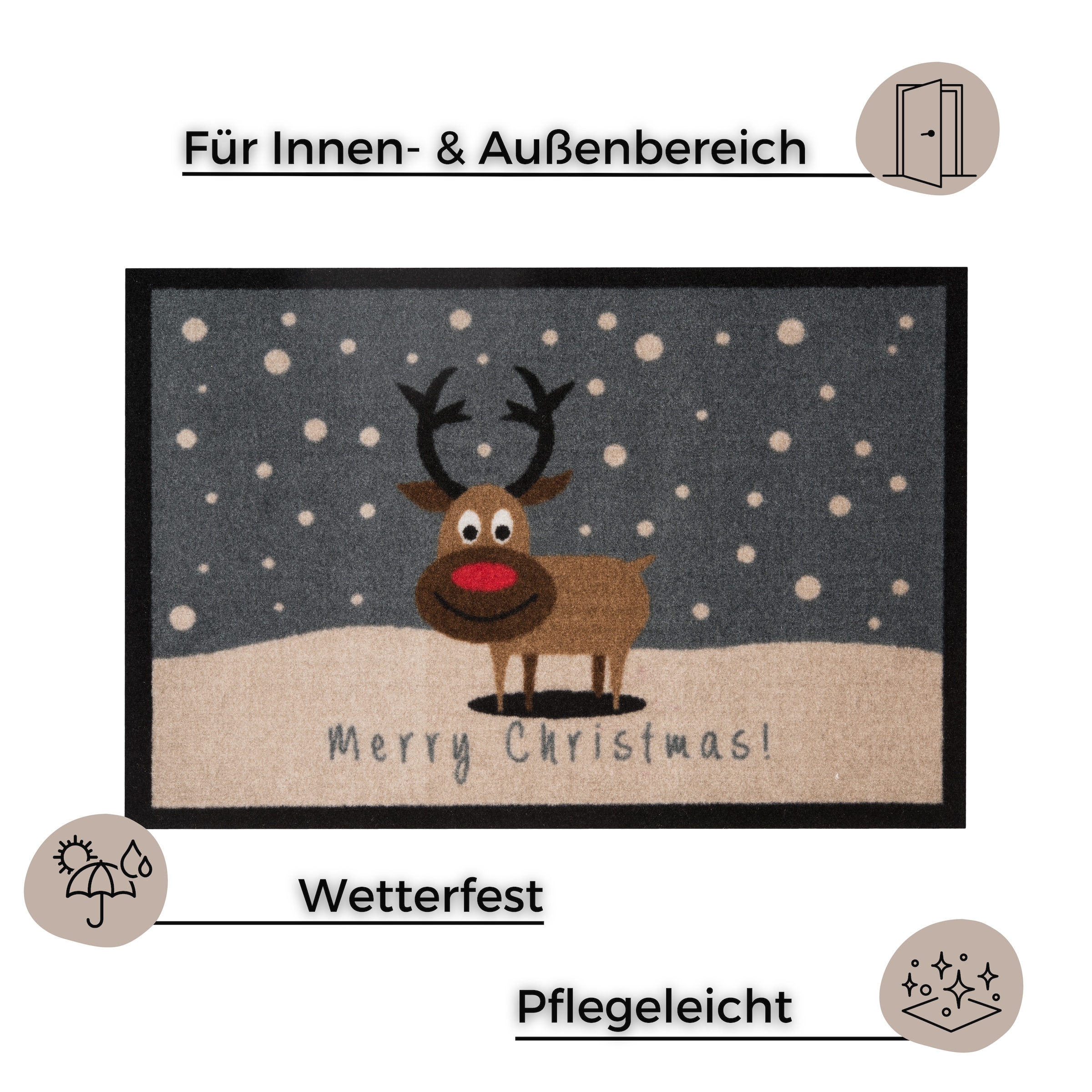 HANSE Home Fußmatte »Christmas Reindeer, Türmatte«, rechteckig, 7 mm Höhe, In- & Outdoor, Rutschfest, Weihnachten, Waschbar, Wetterfest, Flur