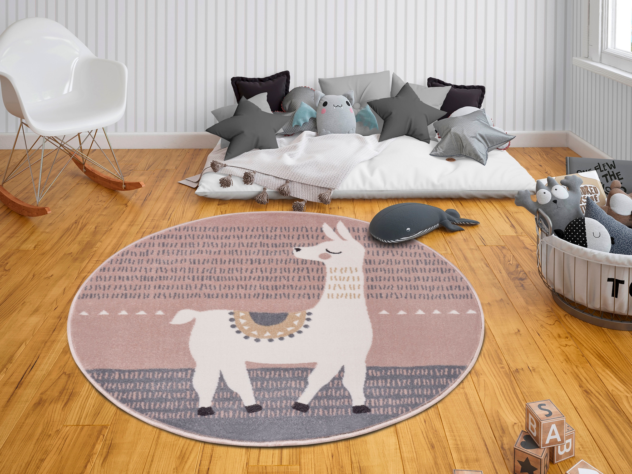 HANSE Home Teppich »Alpaca Dolly«, rund, 9 mm Höhe, Farbenfrohes Design, Spielunterlage, Tiere, strapazierfähig