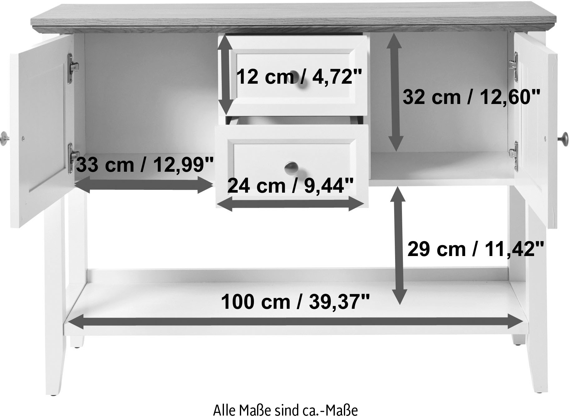 Jahnke Konsolentisch »CLASSIC CONSOLE 110«, Konsolentisch, 2 Türen, 2 Schubladen und 1 Ablage, 112x34x81,8 cm