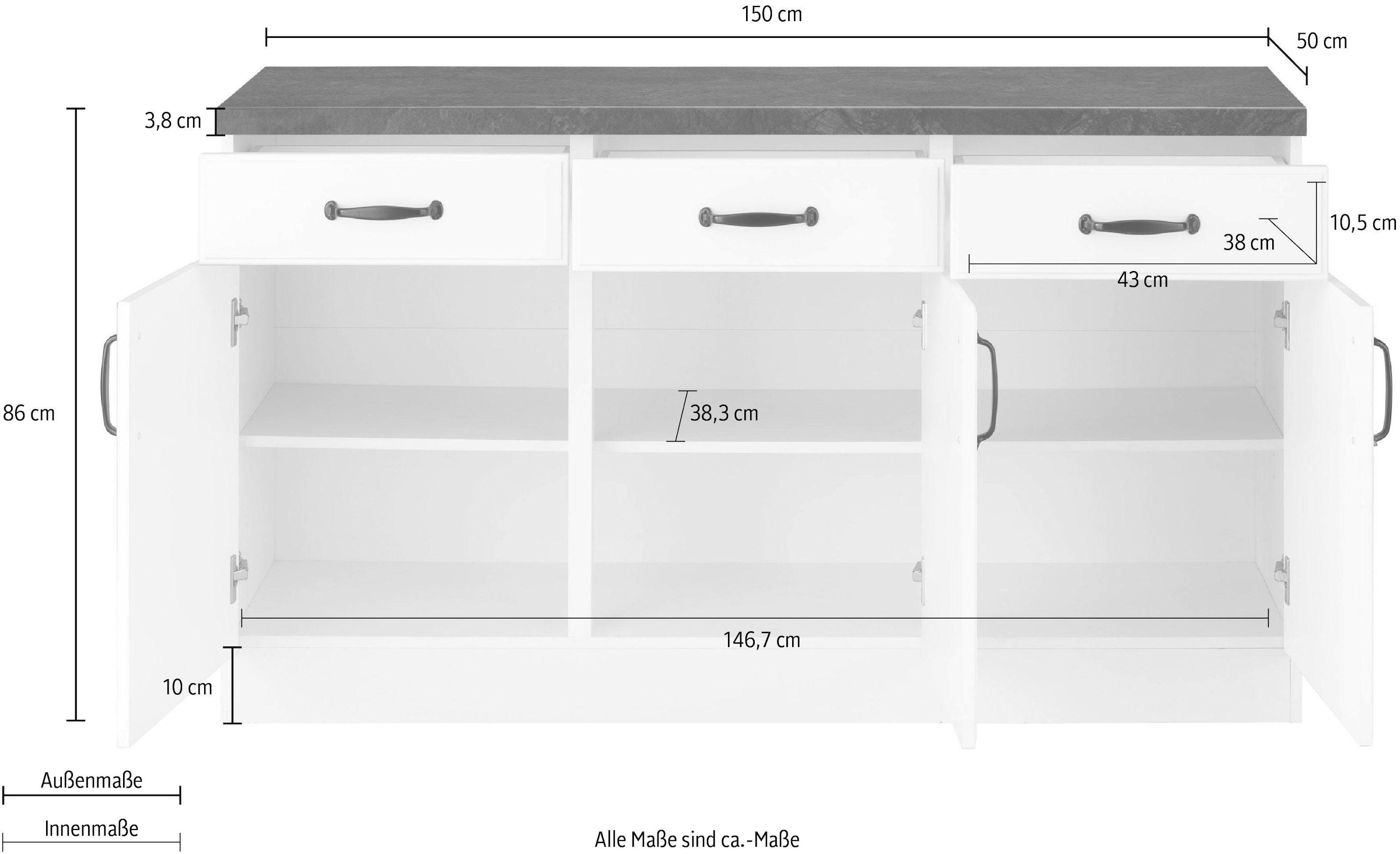 wiho Küchen Unterschrank »Erla«, 150 cm breit mit Kassettenfront