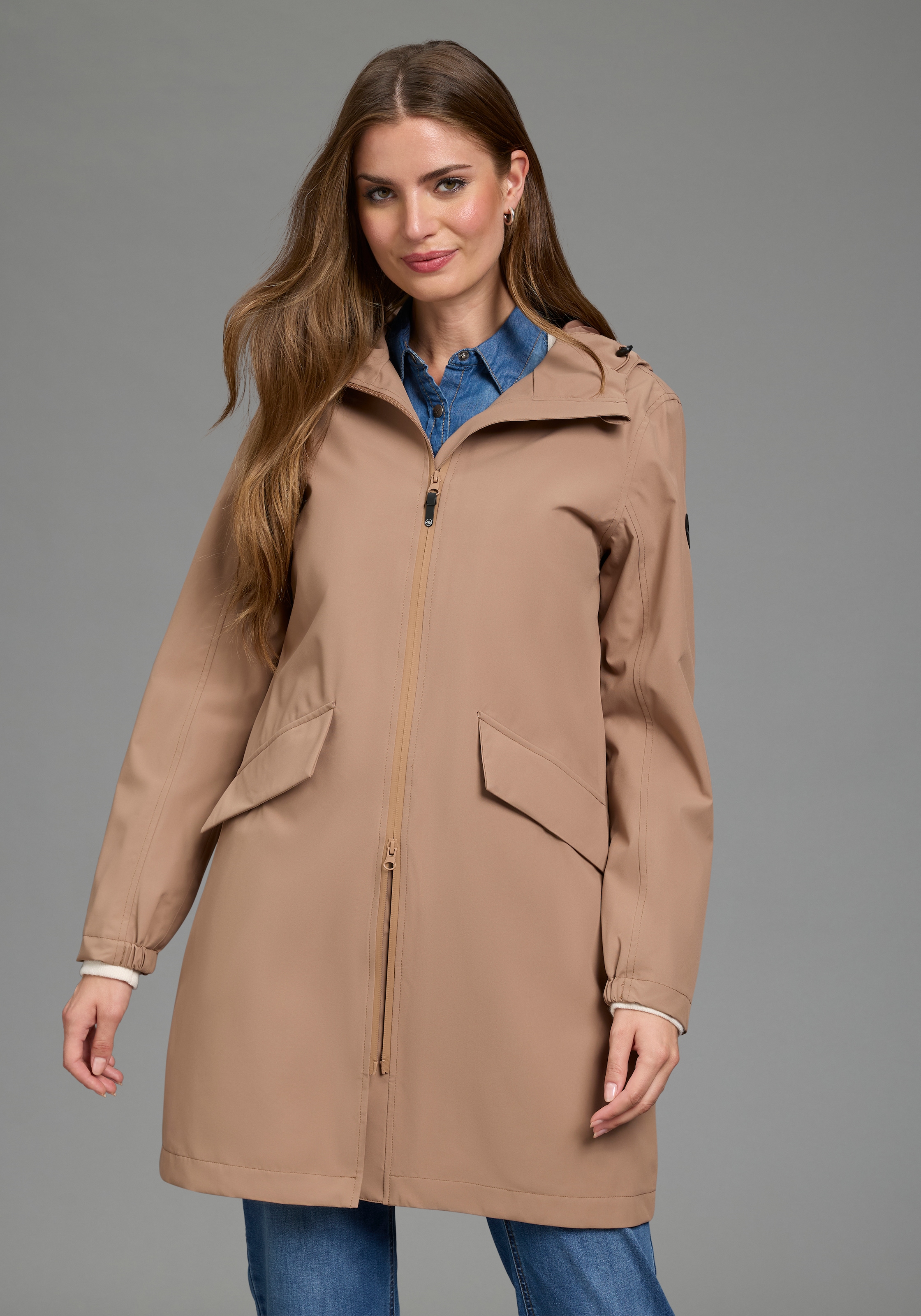 Polarino Funktionsjacke mit Kapuze mit 2-Wege-Reißverschluss, figurumspielend, wasserdicht, atmungsaktiv