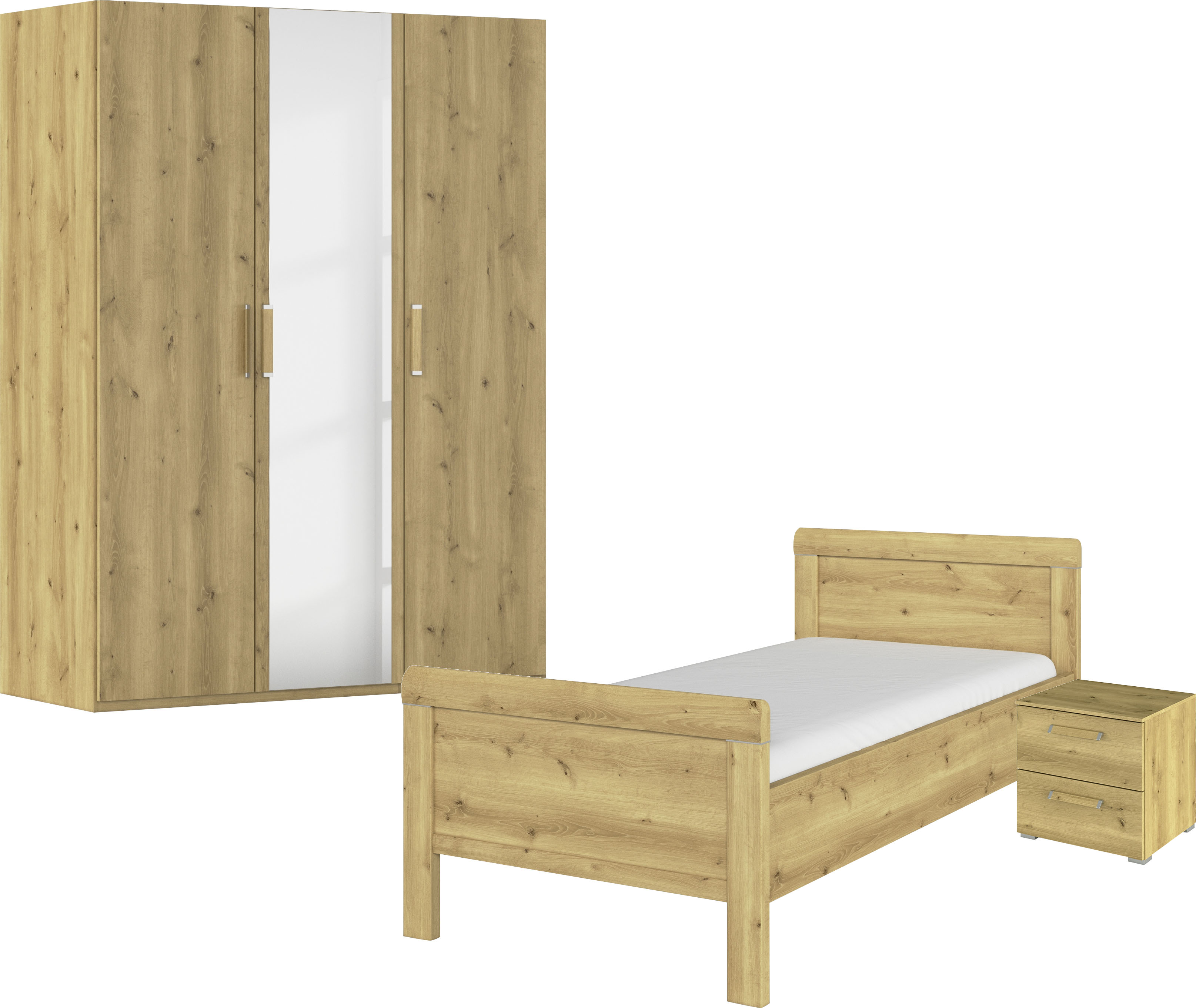 rauch Schlafzimmer-Set "Komplettschlafzimmer Schlafzimmer EVELYN" Set, inkl. SOFT-CLOSE-FUNKTION, 3 Stk. tlg. Schrank und Bett in 2 Breiten, Nachttisch 2 Schubladen MADE IN GERMANY