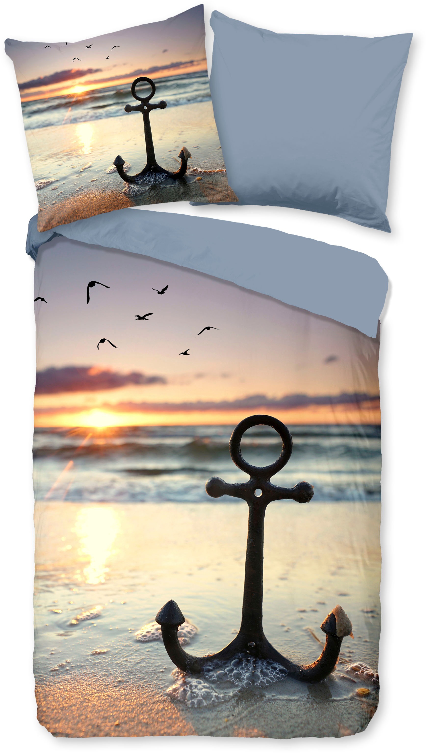 good morning Wendebettwäsche »Mar«, Baumwolle, 135x200, Reißverschluss, Wendeoptik, Strand, Meer, Maritim