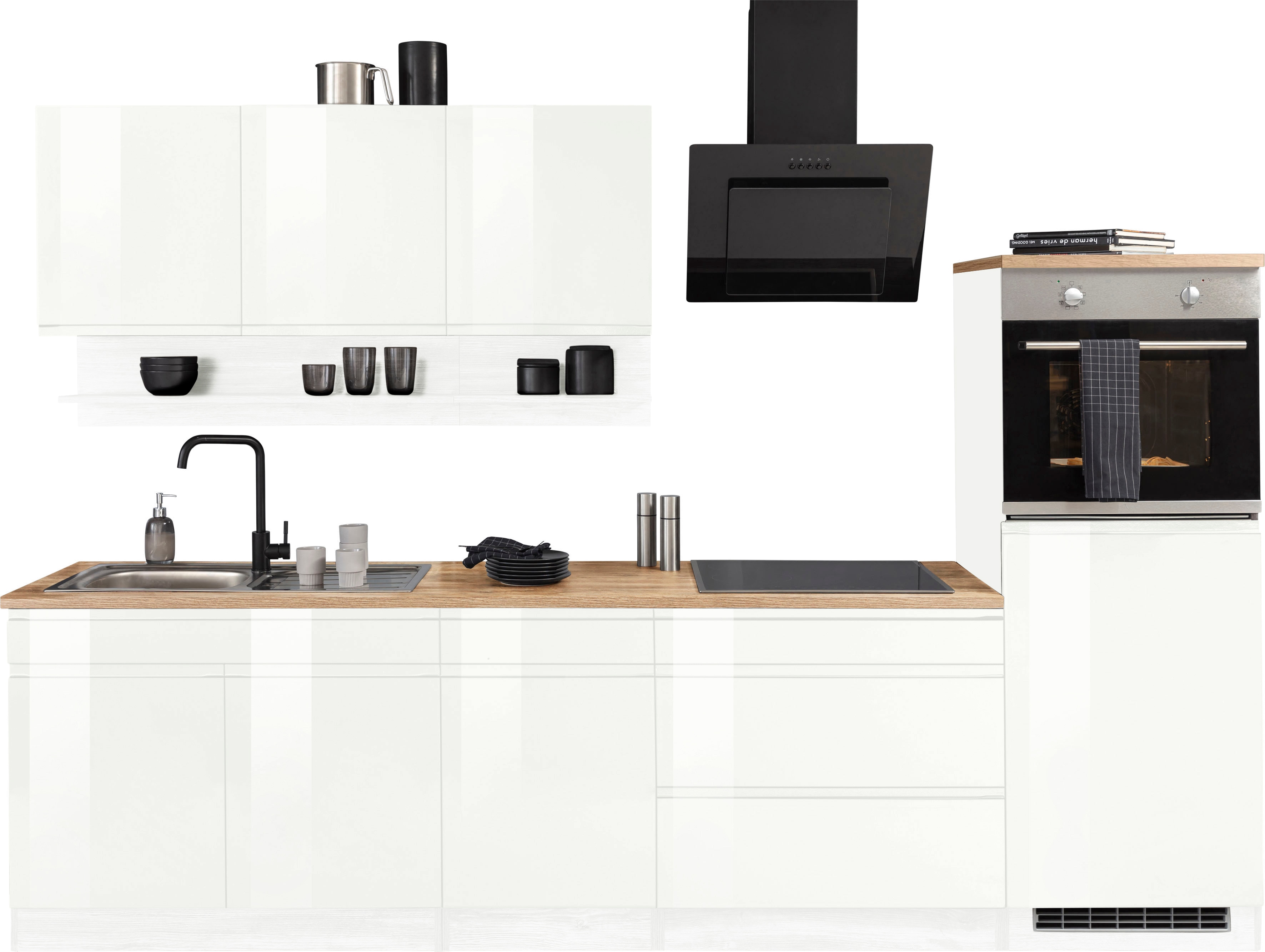 KOCHSTATION Küchenzeile "KS-Virginia,neu in verbesserter Ausführung" Arbeitsplatte 38 mm stark, Stauraum, Softclose, Breite 290 cm, Soft-Close, wahlweise mit Induktionskochfeld