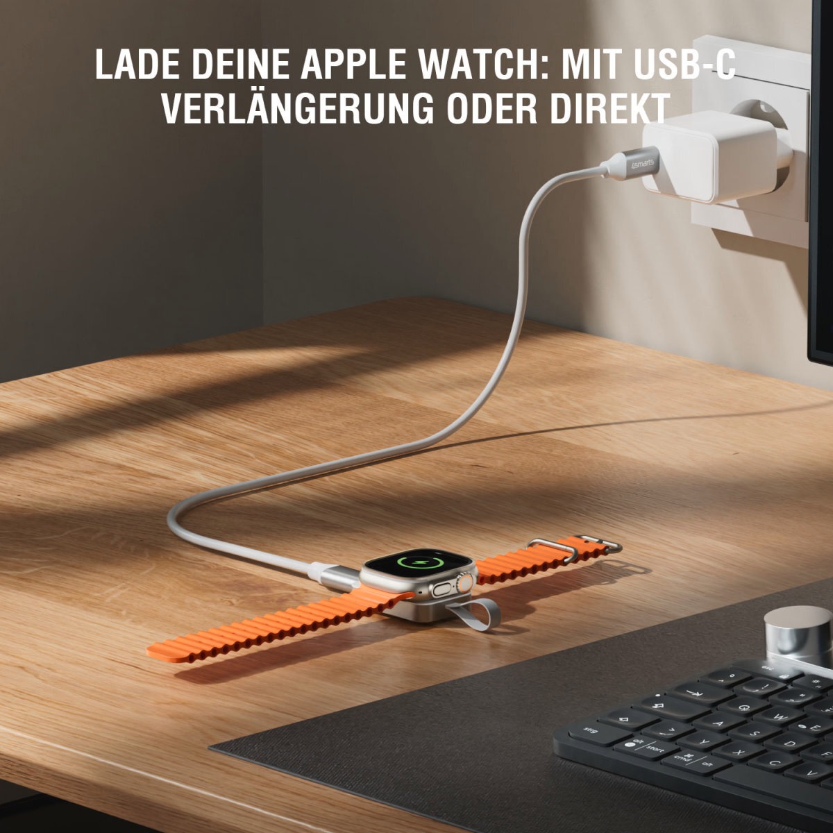 4smarts Wireless Charger »WirelessCharger VoltBeam für Apple Watch + USB-C Verlängerung«