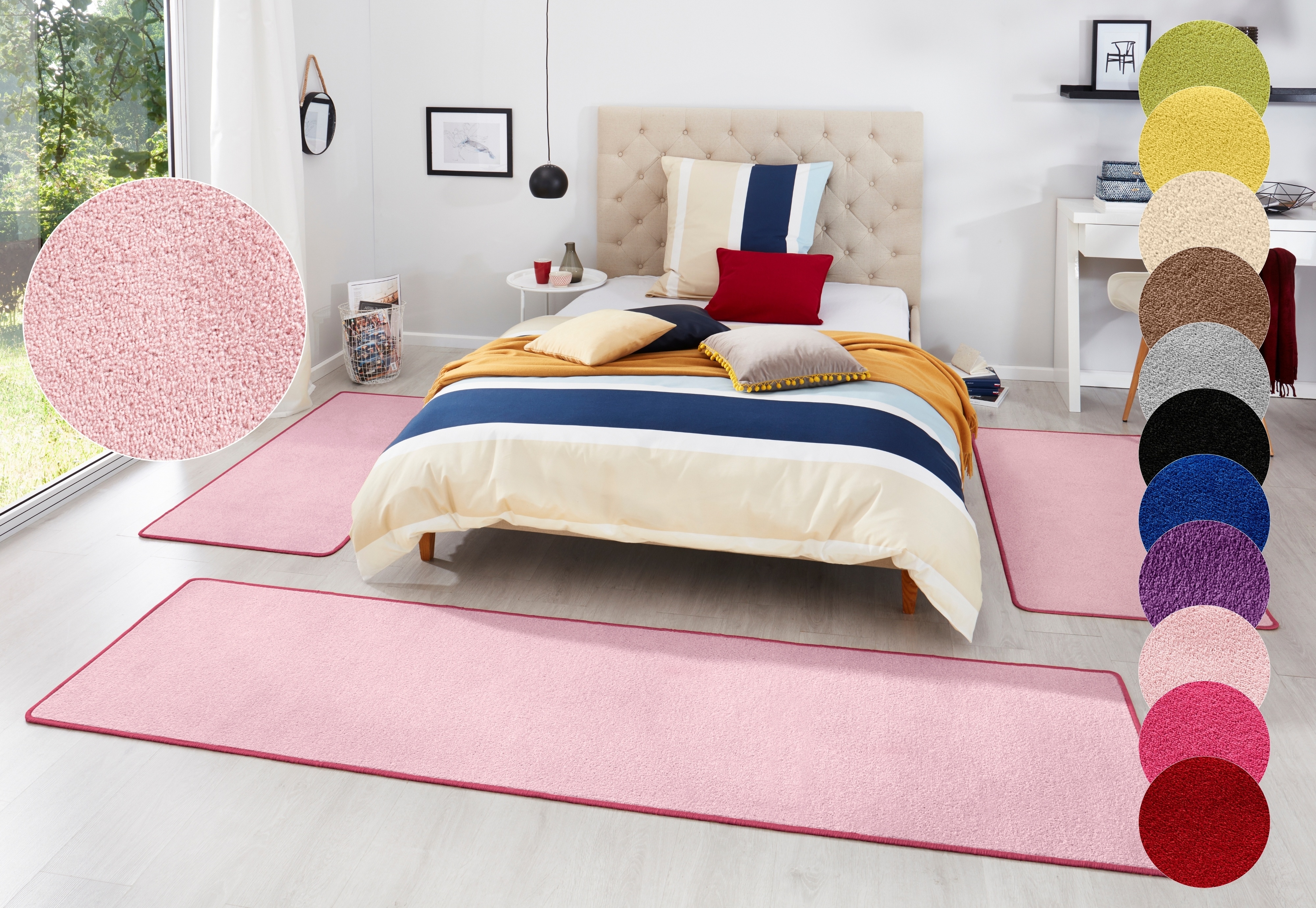 Bettumrandung HANSE HOME, H:7mm, rosa, Obermaterial: 100% Polypropylen, Schlafzimmer, Bettumrandungen, "Fancy", Unifarben, Bettvorleger, 3-teiliges