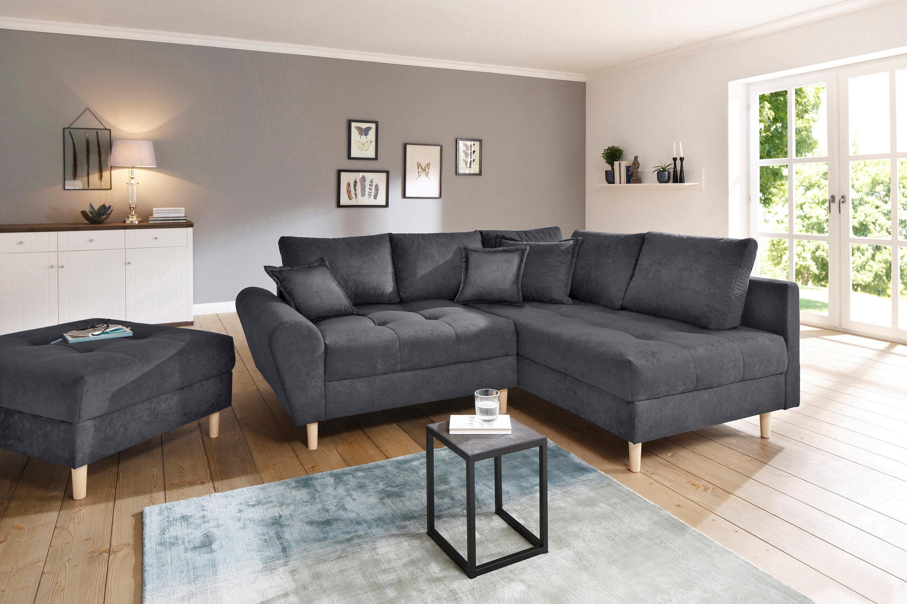 Home affaire Ecksofa "Rice L-Form, B: 223 cm - OTTO. Verlässliche Qualität." Set: Sofa & Hocker, 3 Zierkissen, Federkern