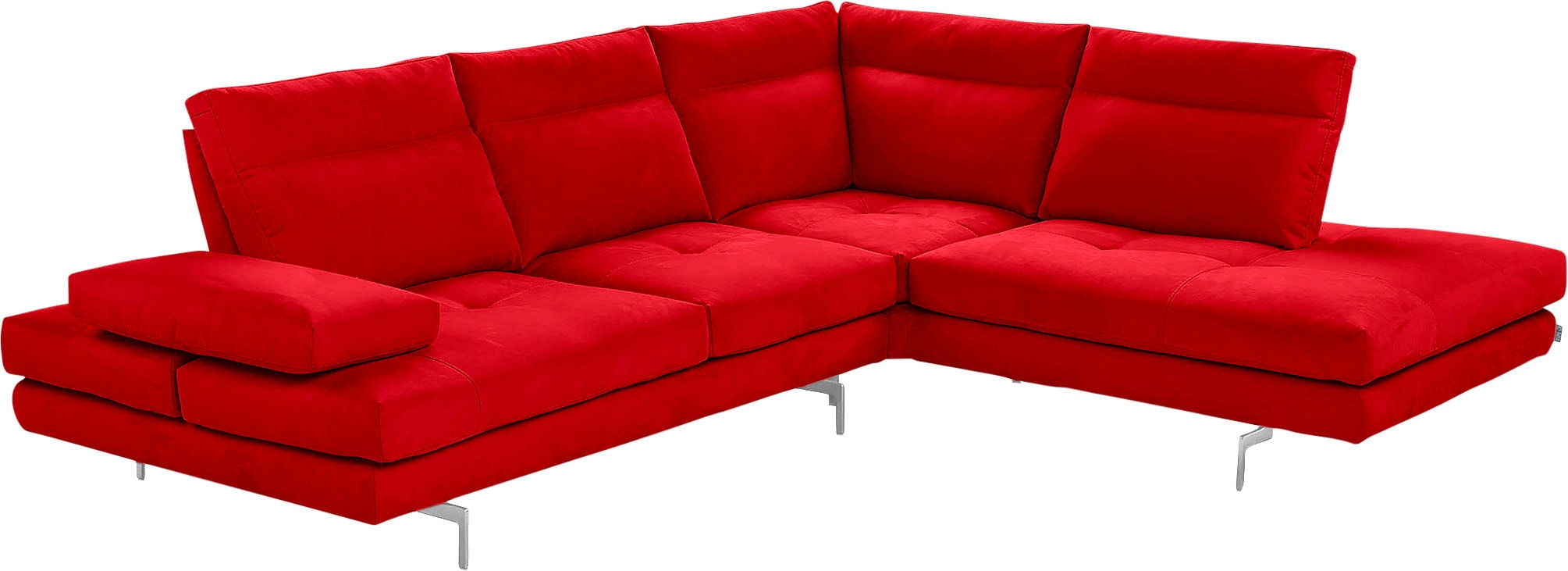 CALIA ITALIA Ecksofa "Toby Wing, B/T: 288/232 cm, Multifunktionssofa, Designsofa, L-Form" Sitztiefenverstellung und Armteilfunktion, Füße chrom glänzend