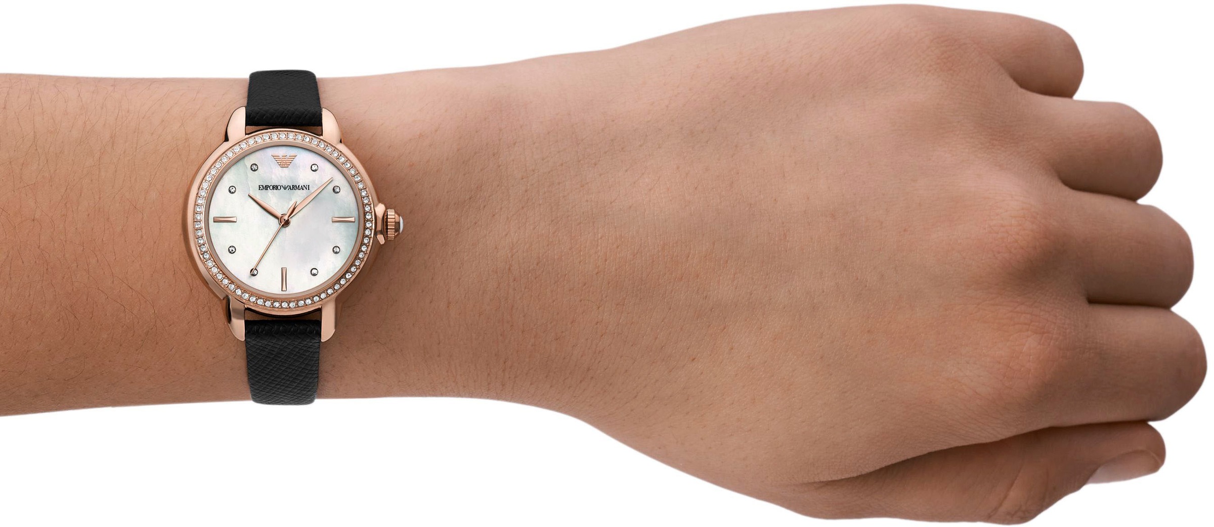 Emporio Armani Quarzuhr, Armbanduhr, Damenuhr, analog, Lederarmband