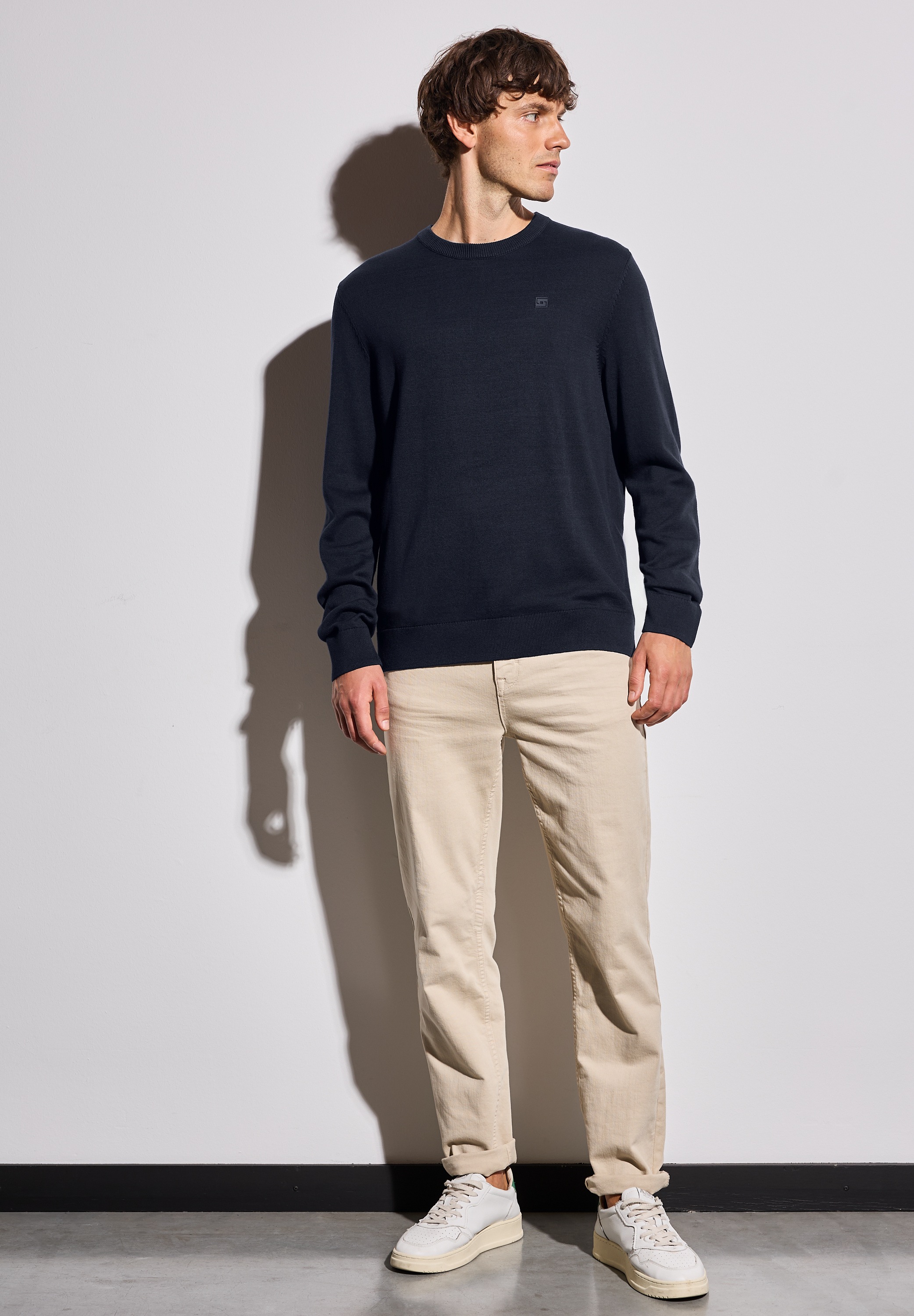 STREET ONE MEN Rundhalspullover, aus reiner Baumwolle