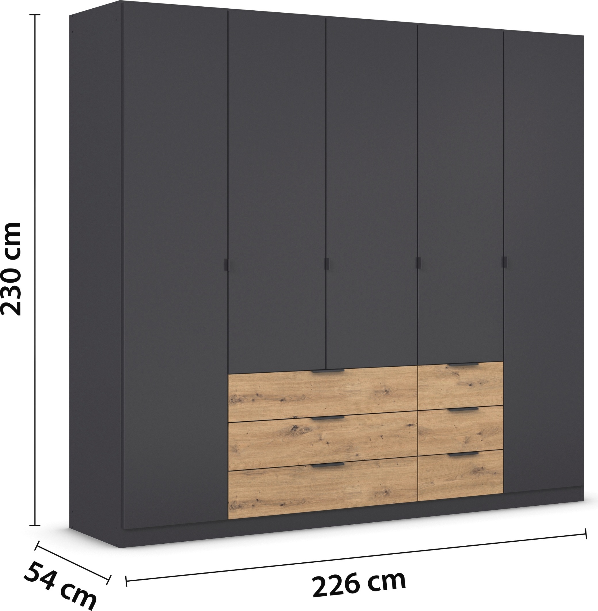 rauch Drehtürenschrank »Kleiderschrank Schrank Garderobe Schlafzimmerschrank DAVOA«, mit farblich abgesetzten Schubkästen in Eiche Artisan MADE IN GERMANY