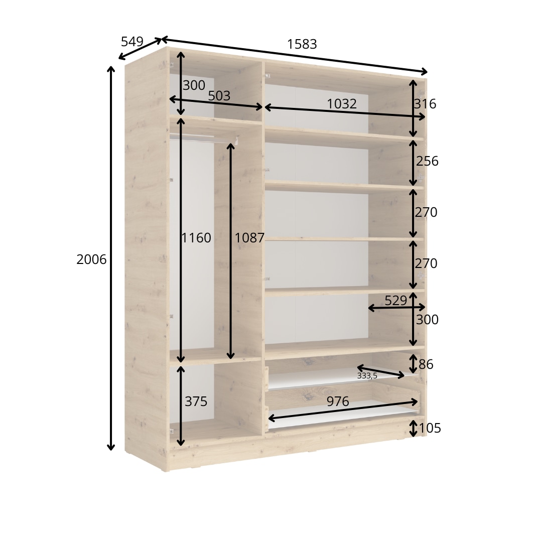 INOSIGN Kleiderschrank »Laredo Wäscheschrank komplette Innenausstattung, 158,3x200,5x55cm«, Garderobe mit mit offenem Fach, 3 Türen und 2 Schubladen, FSC