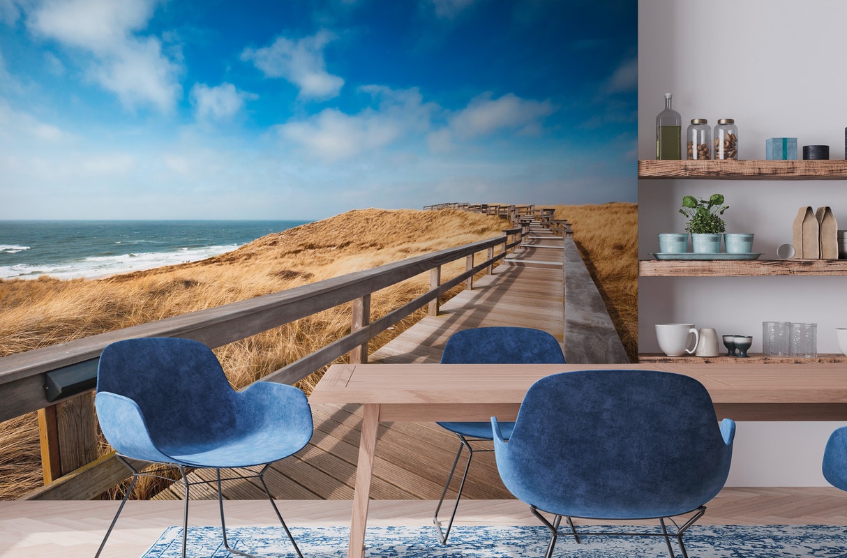 A.S. Création Vliestapete "Strand-Tapete Dünen Holzweg Blau Beige Fototapete" matt glatt