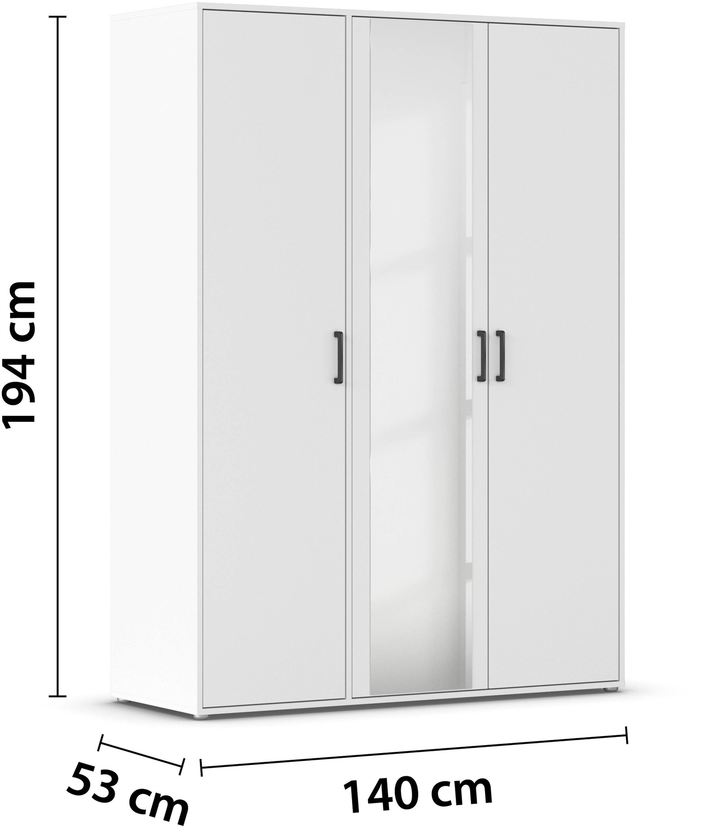 rauch Drehtürenschrank »Kleiderschrank Schrank Garderobe Wäscheschrank VOYAGER«, (in 3 verschiedenen Ausstattungen BASIC/CLASSIC/PREMIUM), mit modernen Griffen in Graumetallic und Spiegel