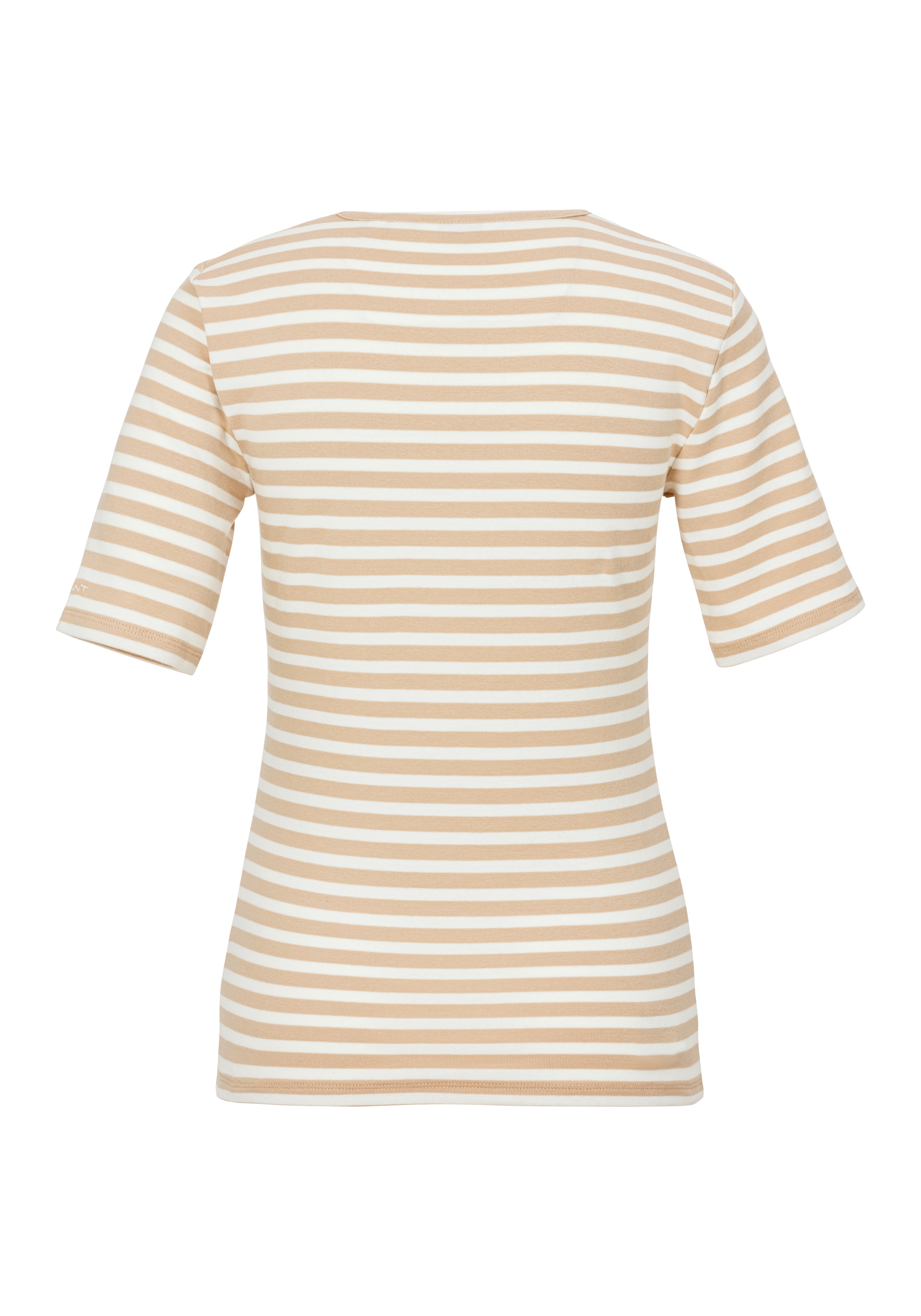 Gant T-Shirt »SLIM STRIPED 1X1 RIBBED KA T-SHIRT«, mit dezentem Logoschriftzug am Ärmelabschluss