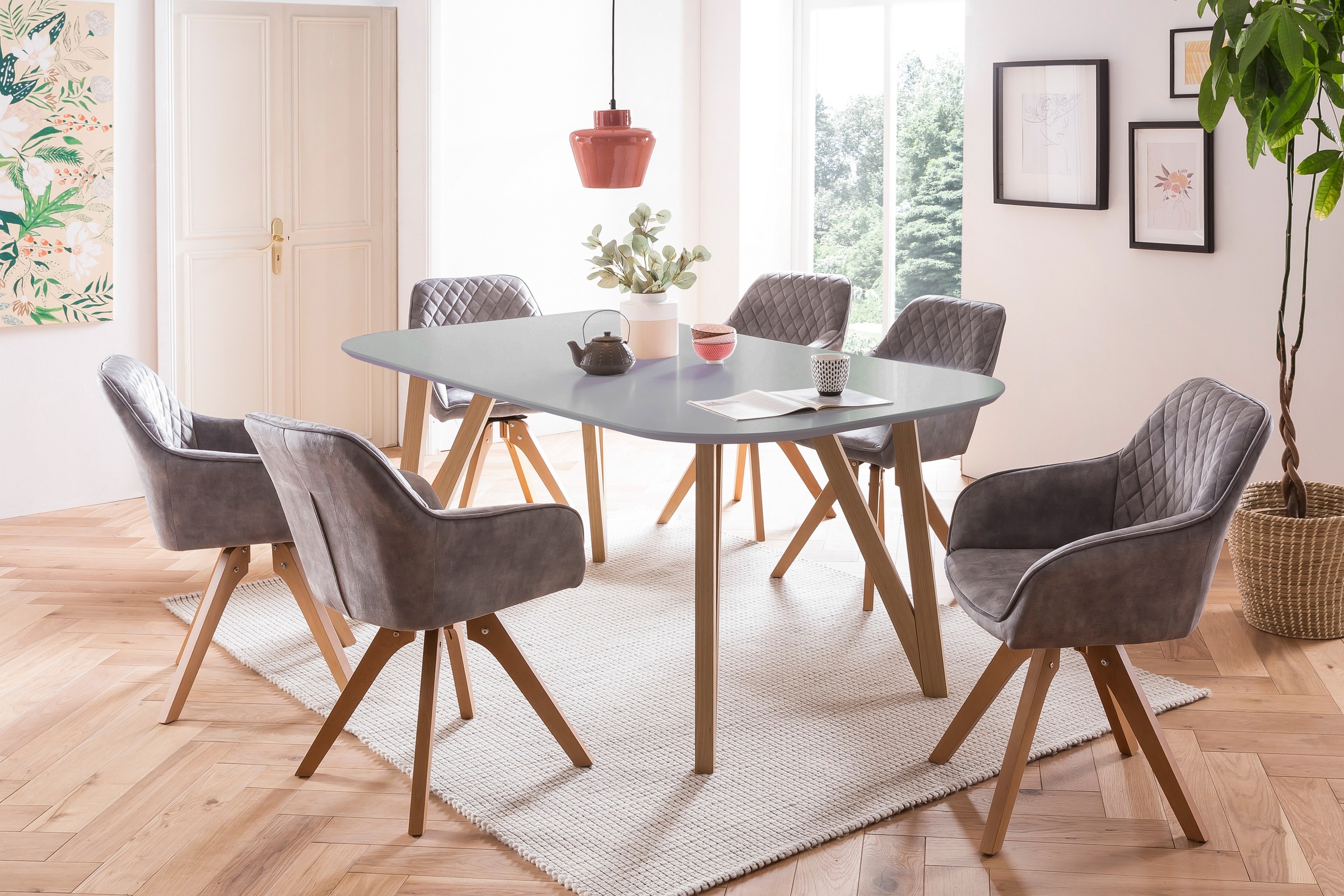 SalesFever Essgruppe, (5-tlg), Tischbreite 160 cm, Stühle 180° drehbar, mit Samtverlours