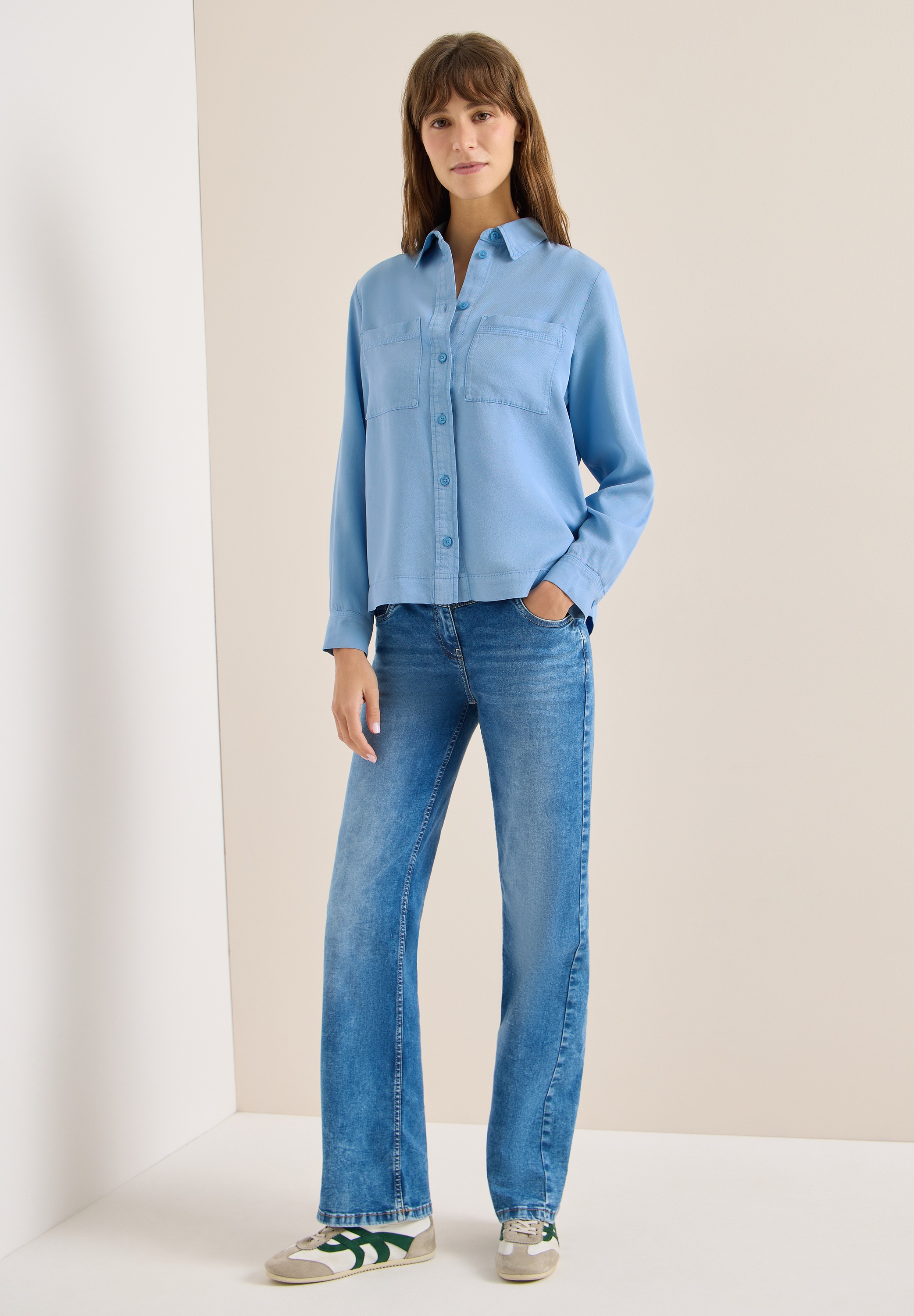 Langarmbluse CECIL, Damen, Gr. M (40), cloud blau, Stoff, 100% Lyocell, unifarben, normal normal, V-Ausschnitt, Bündchen, Blusen, soft und weich 6