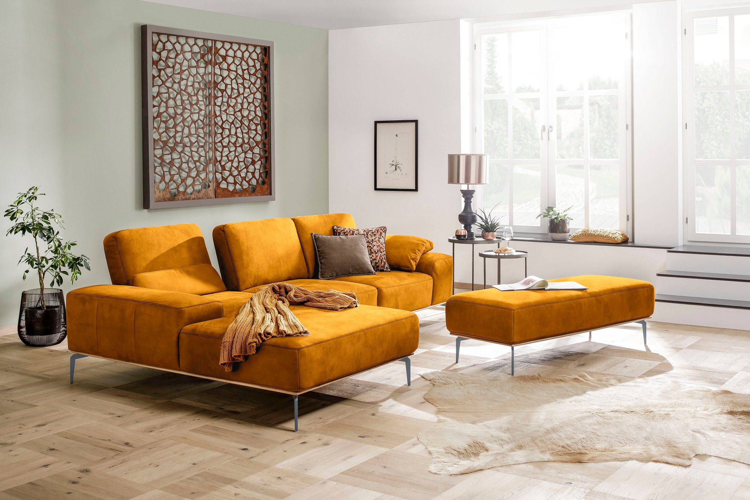 W.SCHILLIG Ecksofa »run, Designsofa mit tollem Sitzkomfort, bequem, L-Form«, mit elegantem Holzsockel, Füße in Silber matt, Breite 299 cm