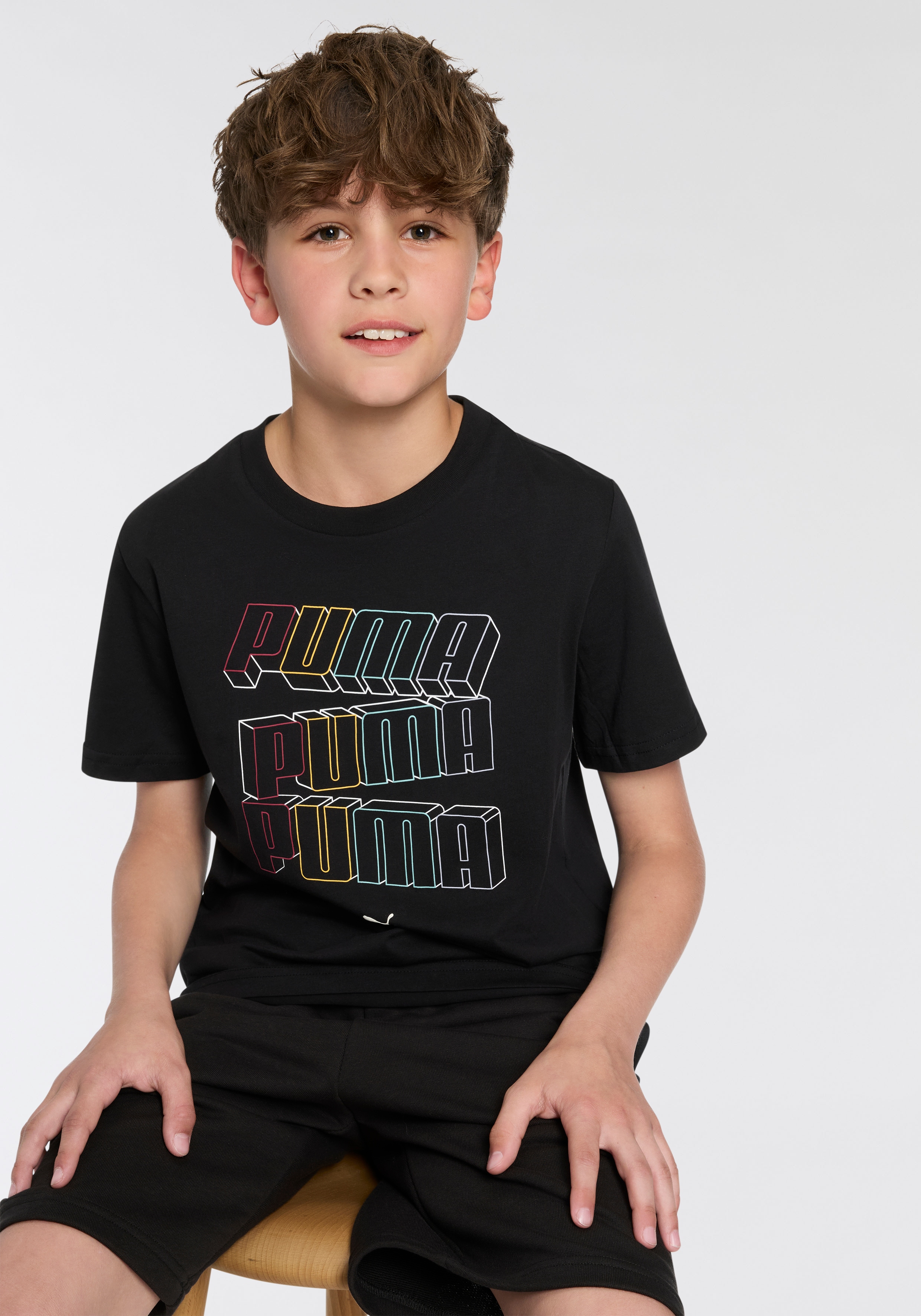 PUMA T-Shirt "ESS LOGO LAB HOG TEE B" für Jugendliche, sportlicher Stil, Kurzarm, Rundhalsausschnitt
