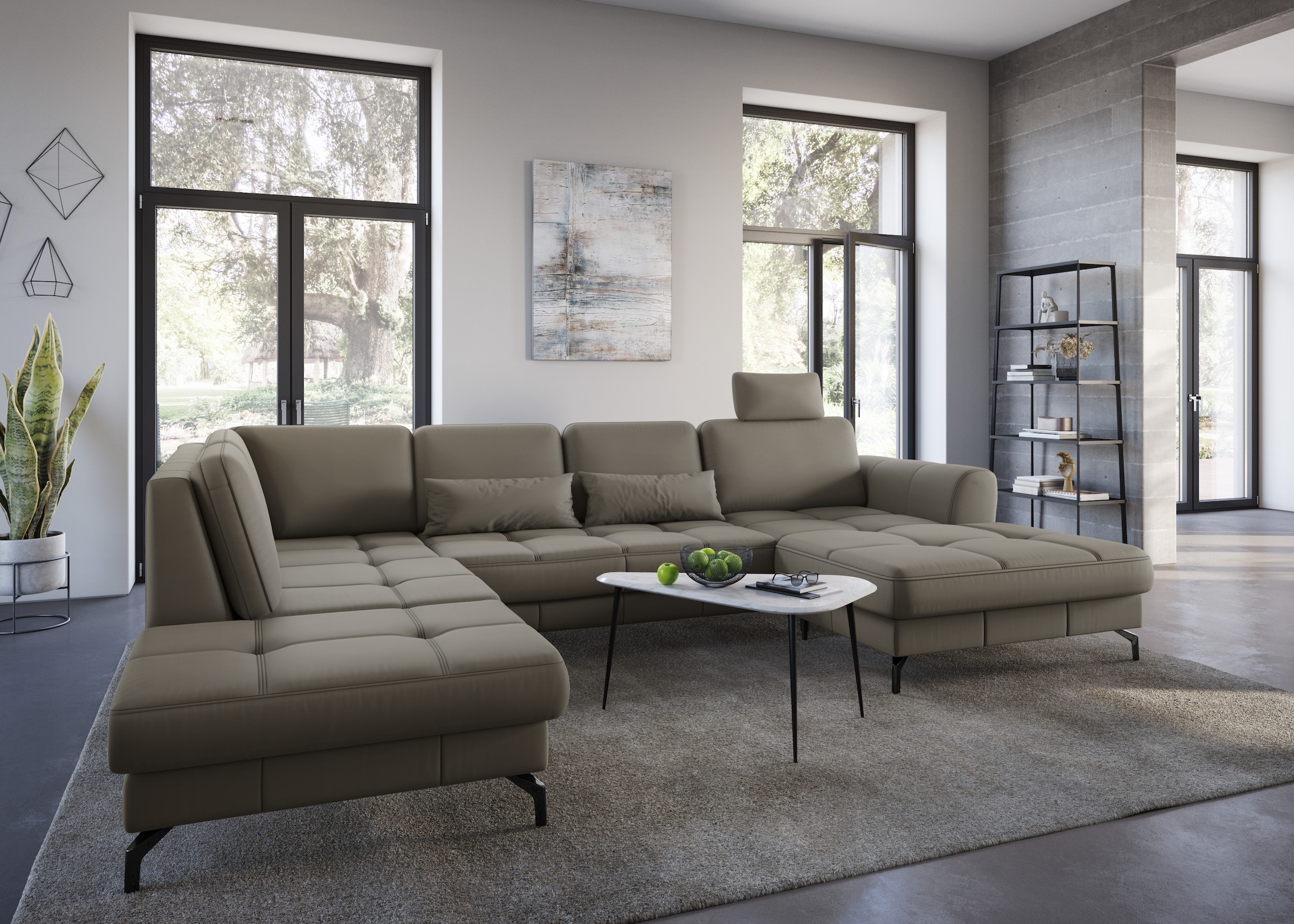 sit&more Wohnlandschaft "Bendigo U-Form" inklusive Sitztiefenverstellung, Bodenfreiheit 12 cm, in 2 Fußfarben