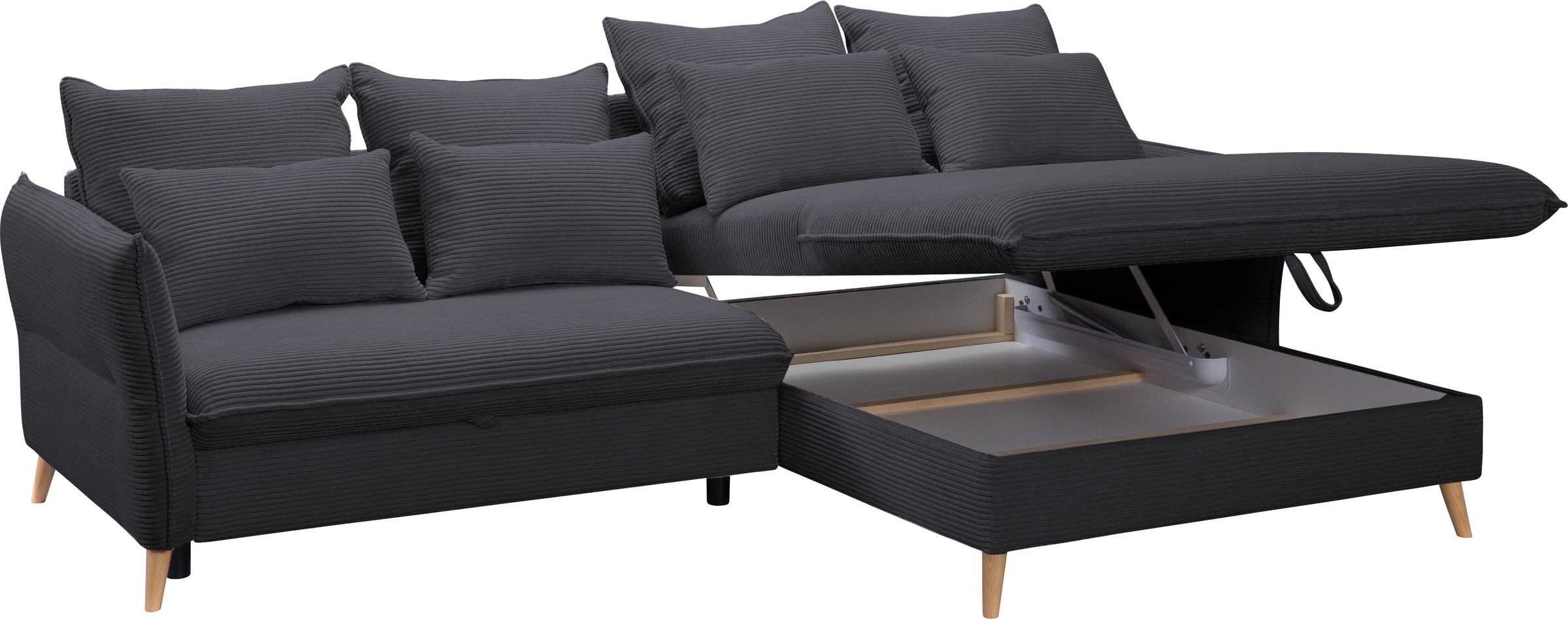 exxpo - sofa fashion Ecksofa »WALPY, elegant und modern, hoher Sitzkomfort, schmale Armlehnen«, L-Form, wahlweise mit Bettfunktion und Bettkasten, in Cord