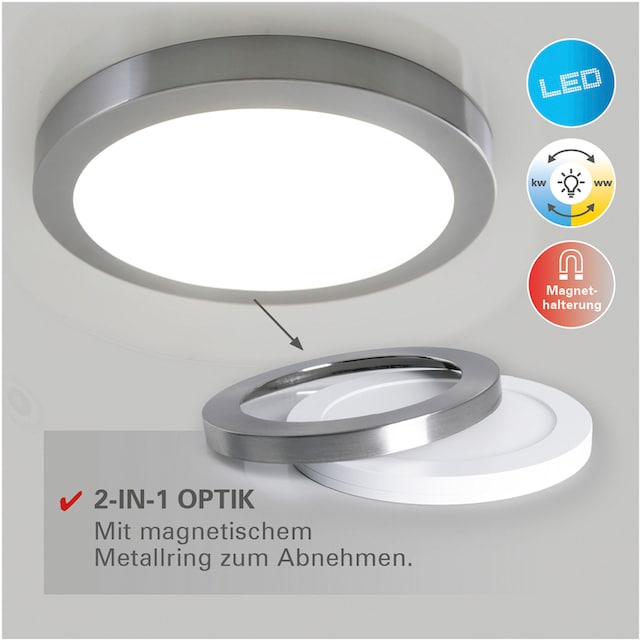 näve LED Deckenleuchte »Bonus«, 1 flammig-flammig, 3 Lichtfarben,  2-in-1-Optik,Ring chrome magetisch abnehmbar | BAUR