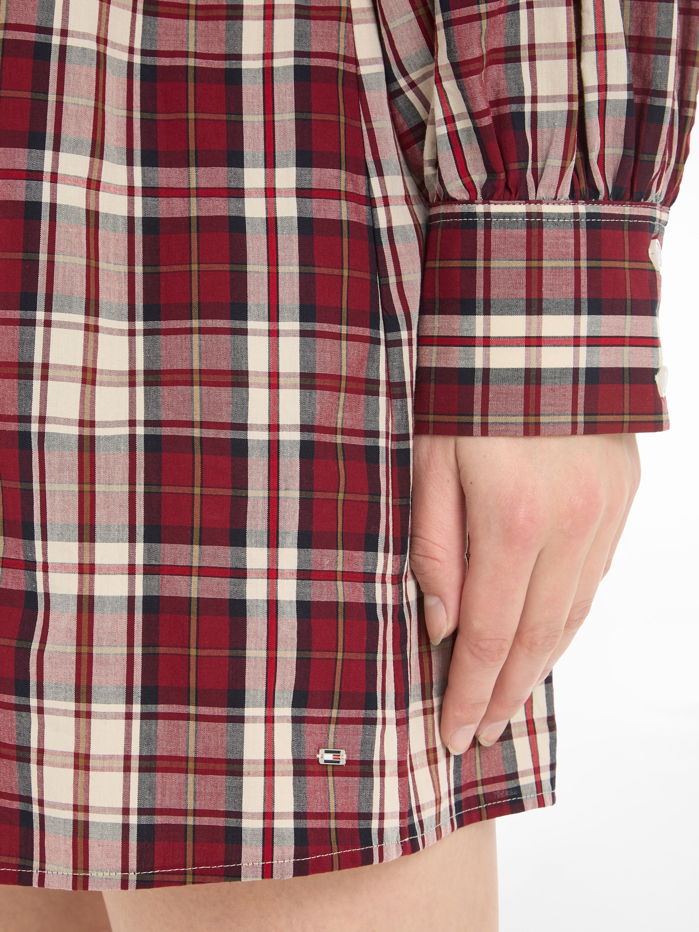 Tommy Hilfiger Blusenkleid »TARTAN CO | DRESS«, kaufen 2-Knopf-Manschetten für SHIRT V-NECK BAUR mit