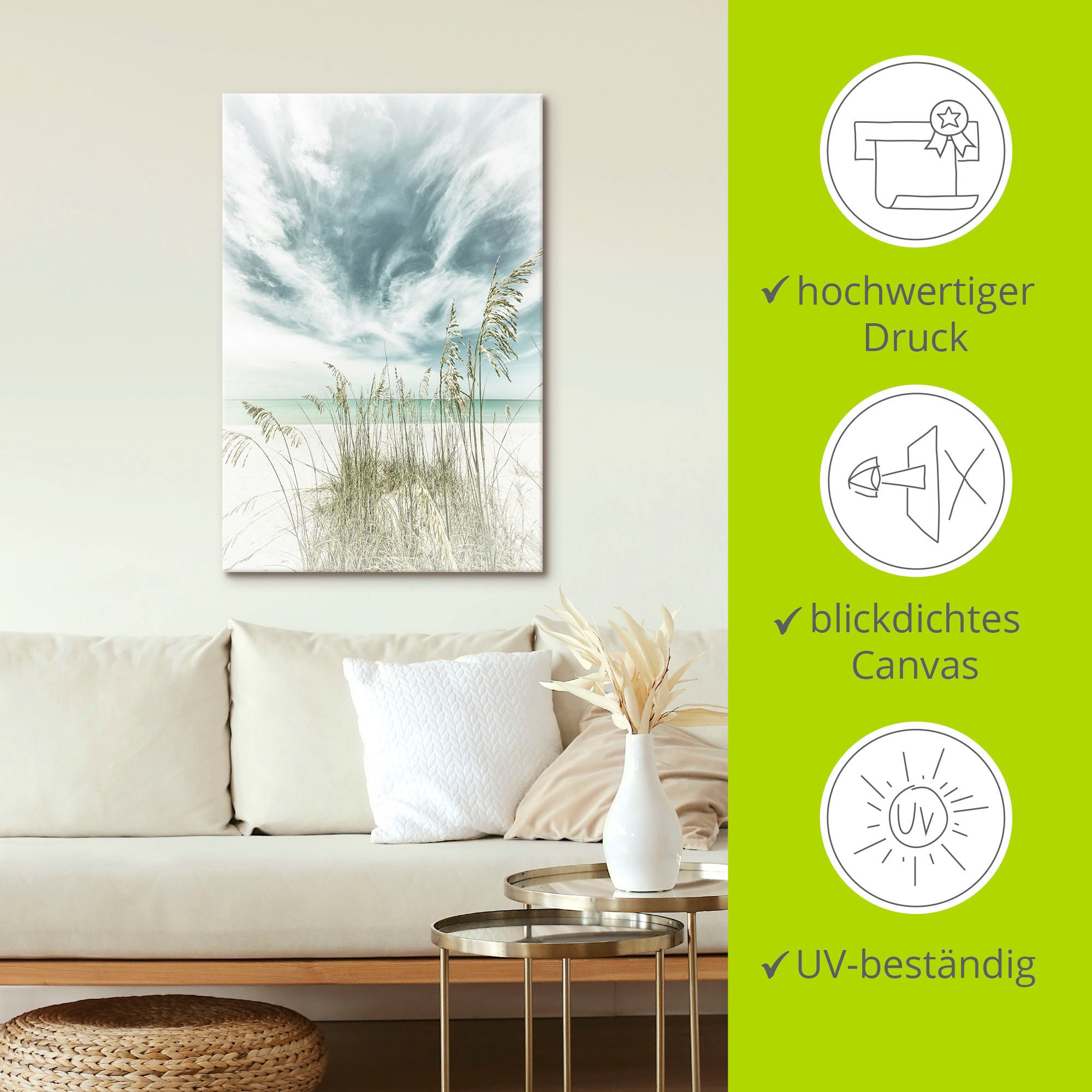 Artland Wandbild »Himmlische Stille am Strand Vintage«, Strandbilder, (1 St.), als Alubild, Outdoorbild, Leinwandbild, Poster, Wandaufkleber