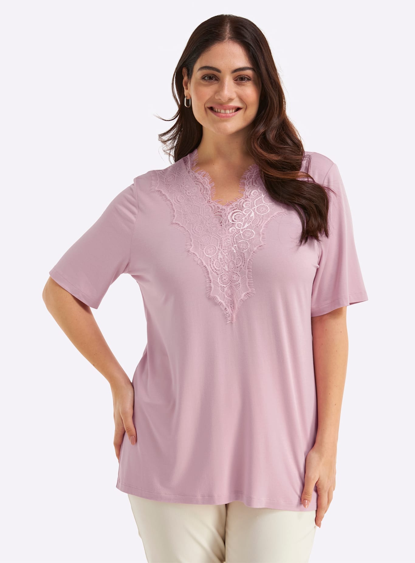 Sheego Spitzenshirt "Halbarmshirt" 1