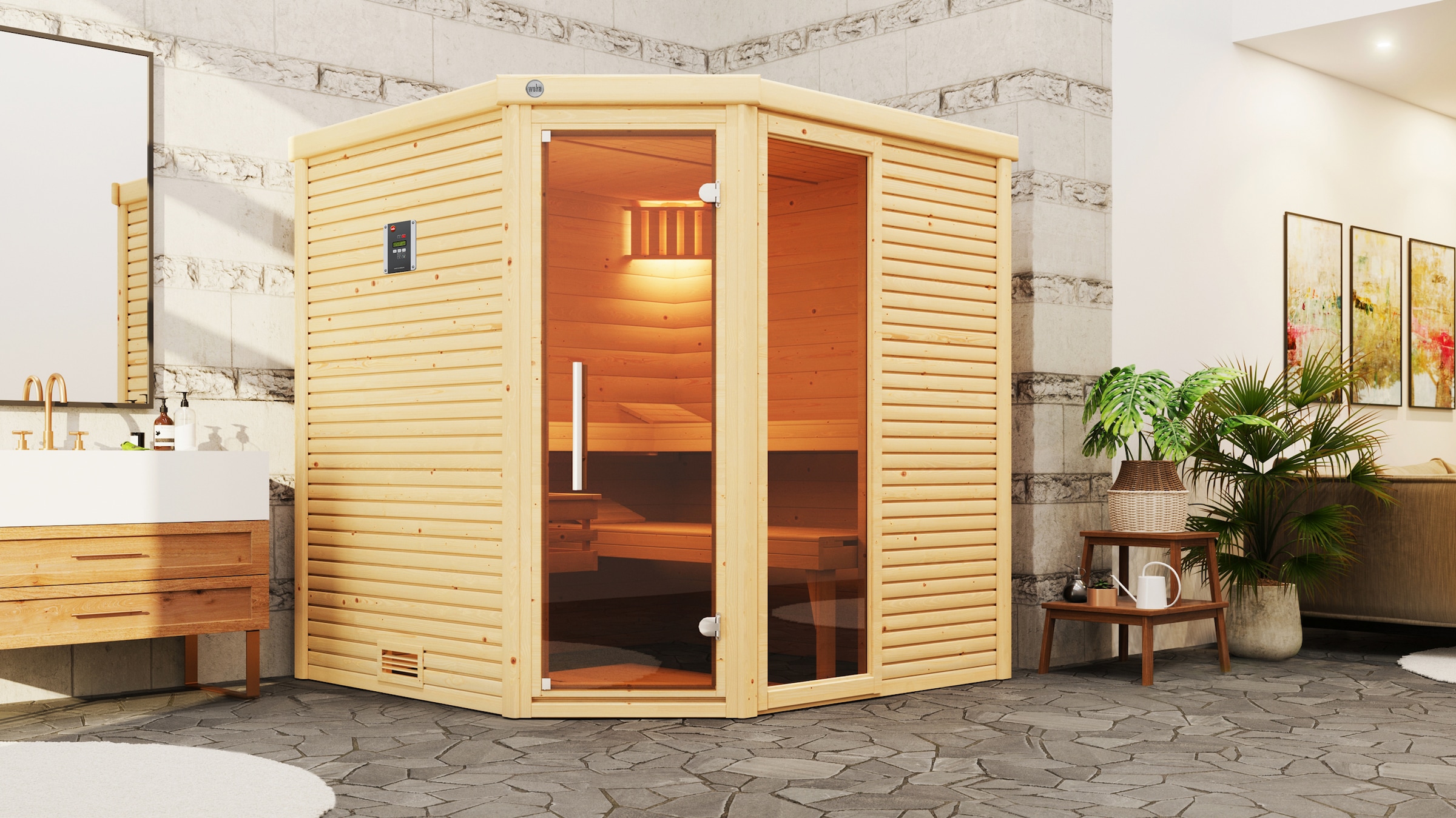 Sauna »Design-Sauna CUBILIS 2«, Blockbohlen im wekaLine-Profil, Fensterelement,...