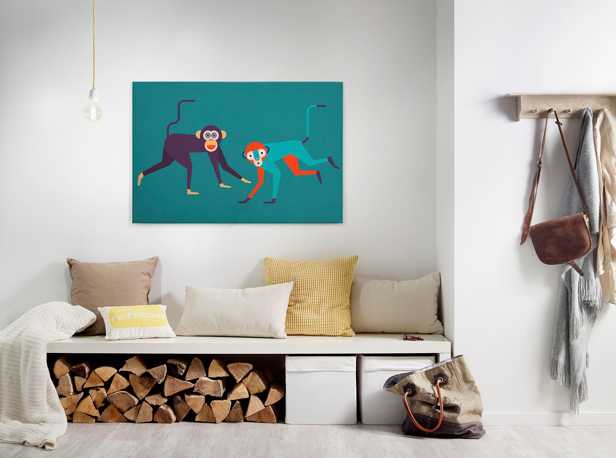 A.S. Création Leinwandbild "monkey business" Kunst Tiere 1 Stk. tlg. Keilrahmen Bild Kunst Affen Bunt Leinwand-Bild Wohnzimmer modern Wand