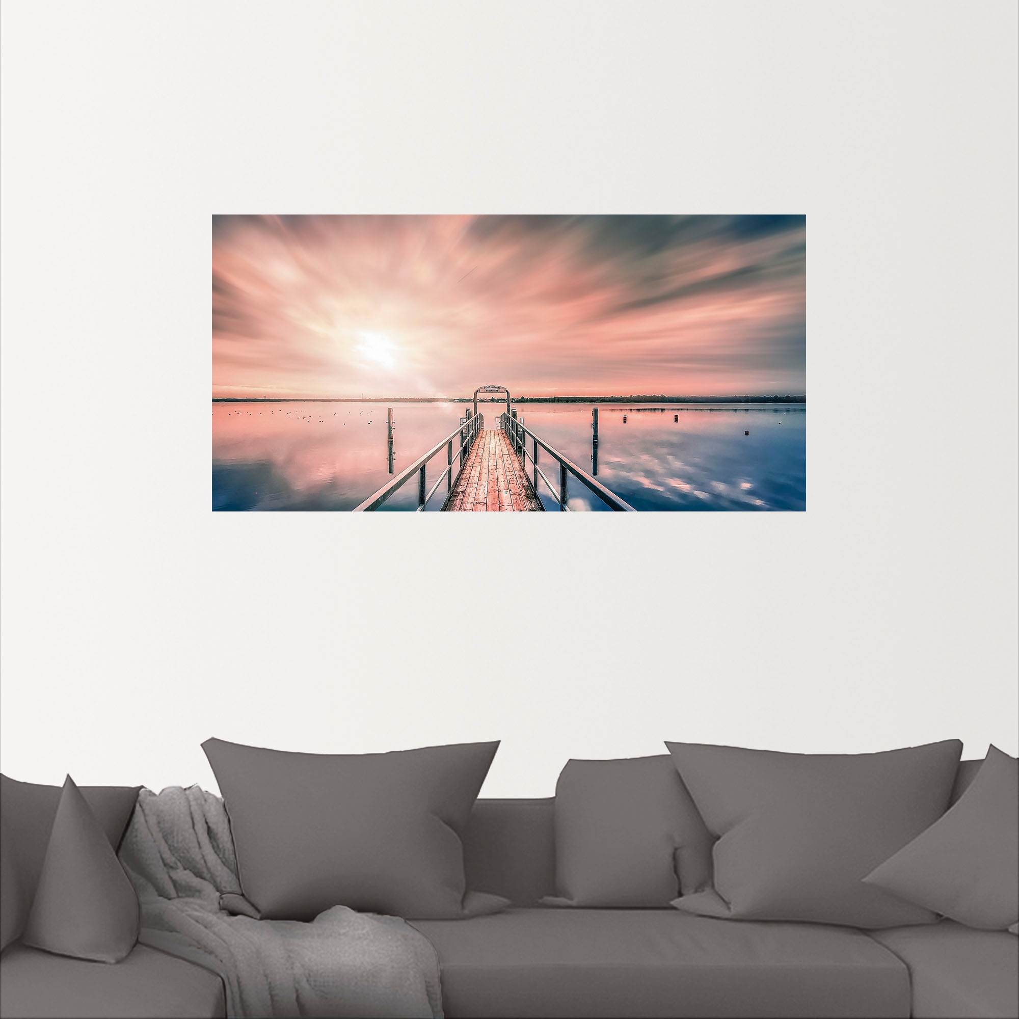 Artland Wandbild »Steg im Sonnenlicht mit Wolken«, Bilder vom Sonnenuntergang & -aufgang, (1 St.), in vielen Größen & Produktarten , Alubild, Leinwandbild, Poster, Wandaufkleber