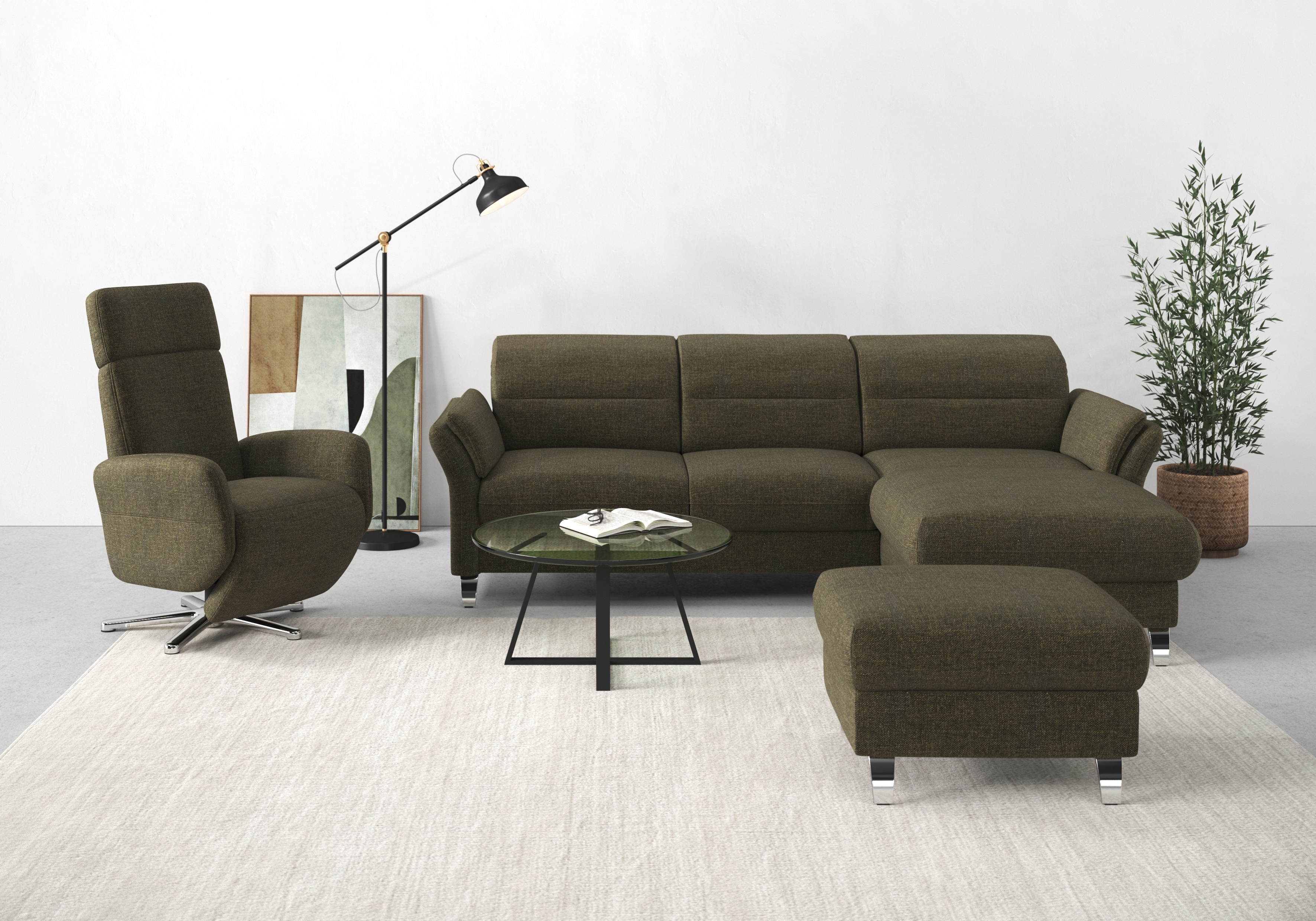 sit&more Ecksofa "Grenoble L-Form mit Federkern" wahlweise mit Schlaffunktion, Bettkasten, Arm- und Kopfteilverstellung