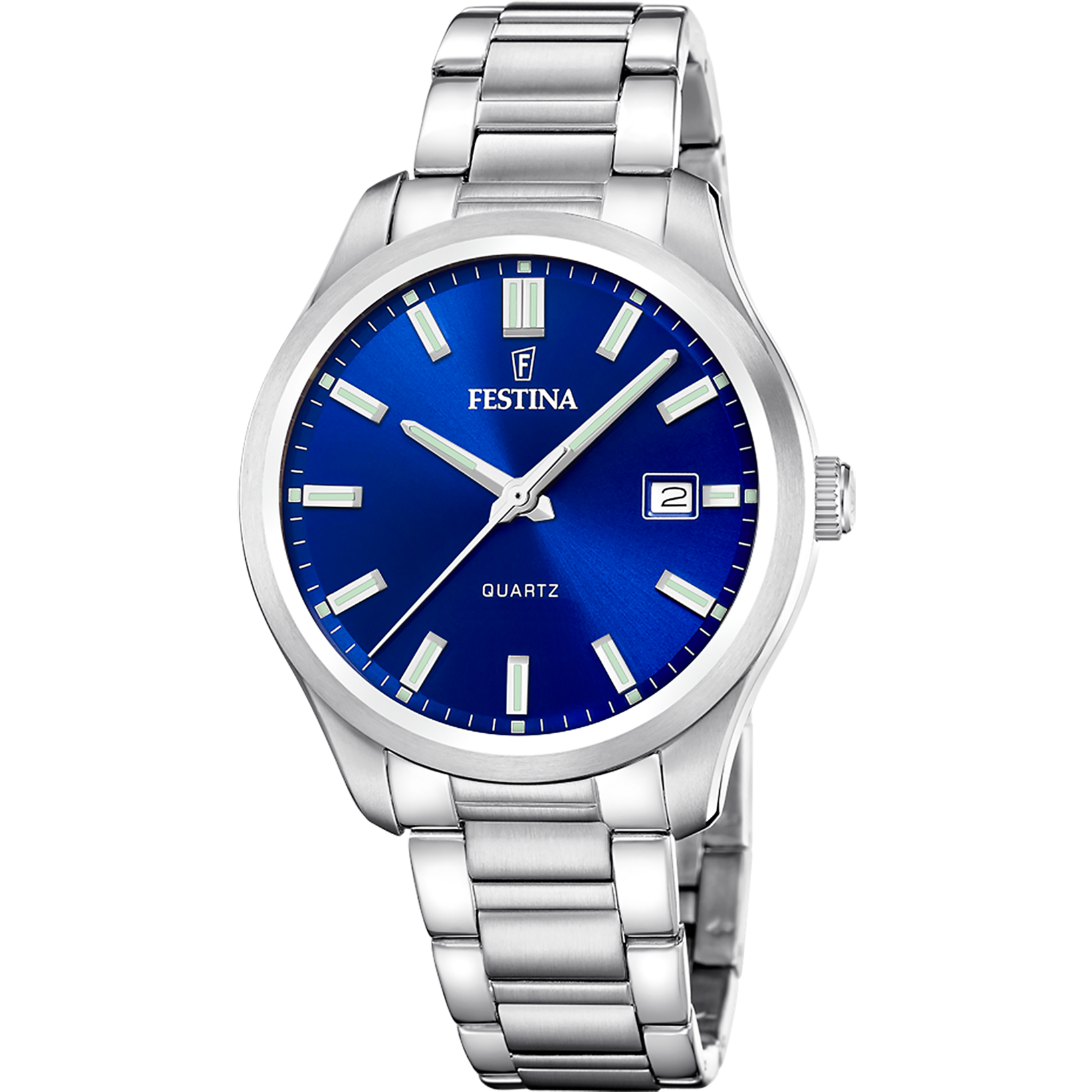 Quarzuhr FESTINA "Classic Steel", silberfarben, blau, Armbanduhren, Herren, Quarzuhr, Armbanduhr, Herrenuhr, Edelstahlarmband, analog, Tag