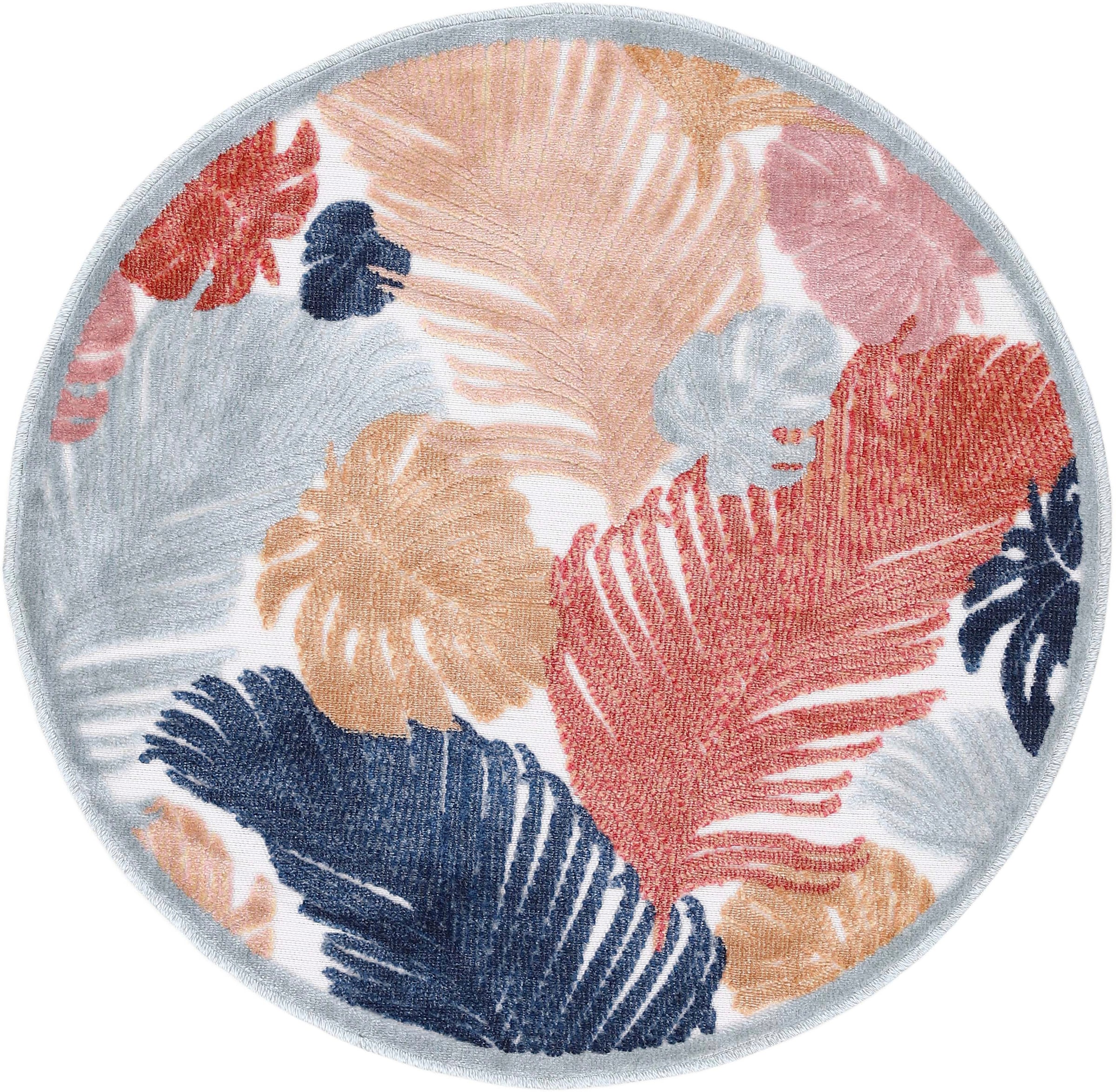 Teppich 104«, Palmenblätter, »Deja Floral auf robustes rund, BAUR Flachgewebe, | Motiv- Rechnung carpetfine Hoch-Tief Effekt