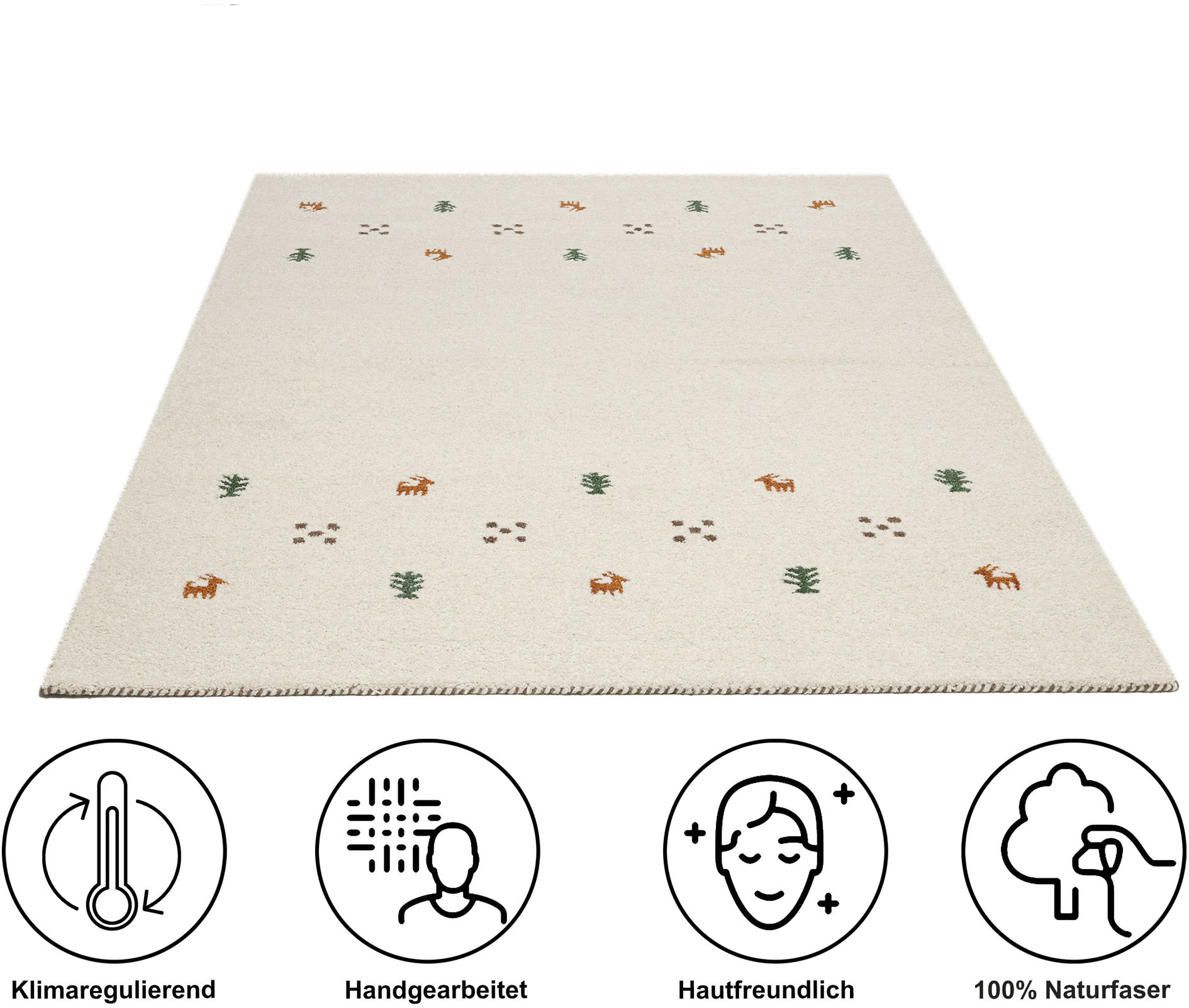 Thumbnail - THEKO Wollteppich "Gabbeh Motiv, Handgefertigt, Teppich, Tiermotiv, reine Wolle" rechteckig 14 mm Höhe reine Wolle, Wohn...