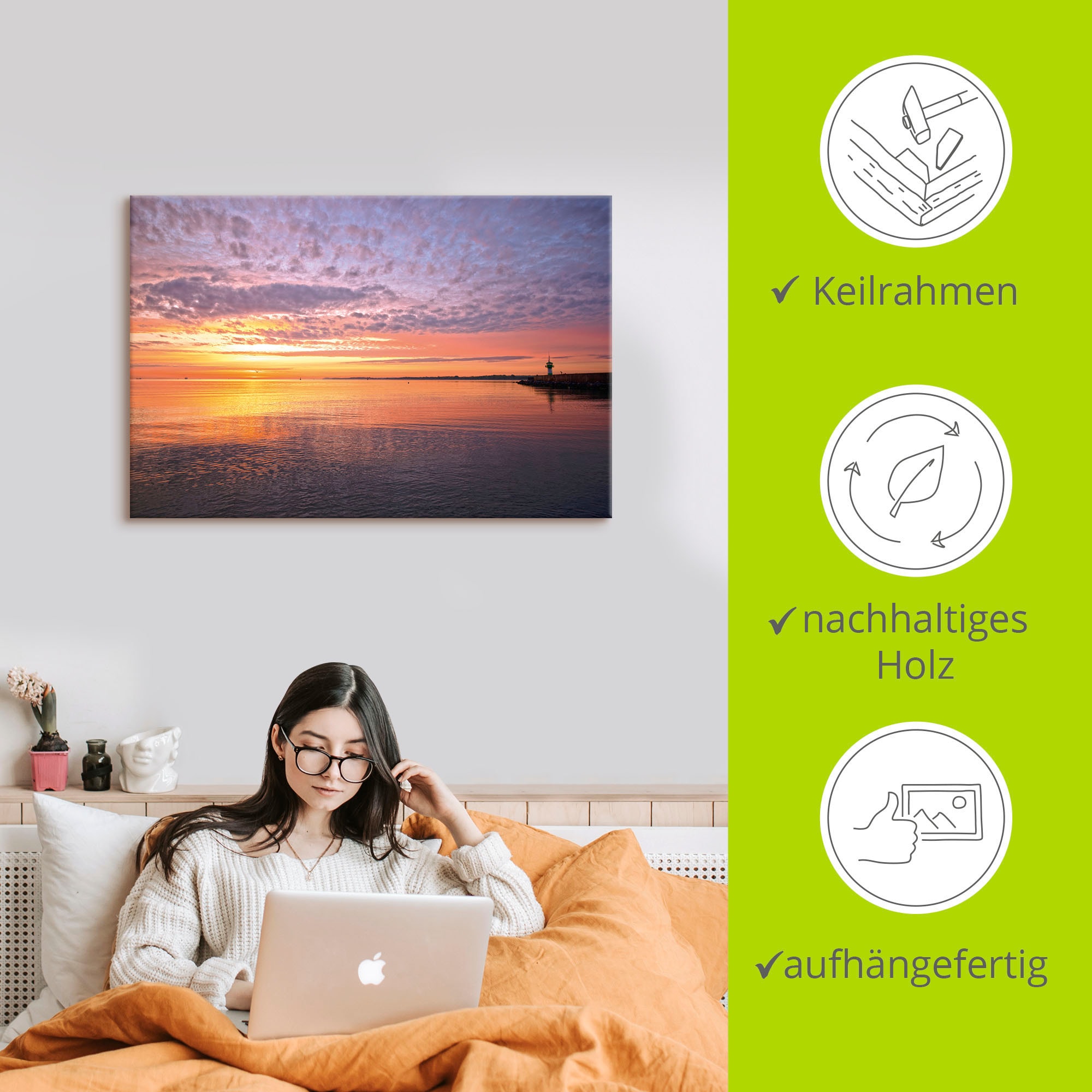 Artland Wandbild »Sonnenaufgang am Ostseestrand«, Bilder vom Sonnenuntergang & -aufgang (1 Stück), in vielen Größen & Produktarten - Alubild / Outdoorbild, Leinwandbild, Poster, Wandaufkleber / Wandtattoo auch für Badezimmer geeignet