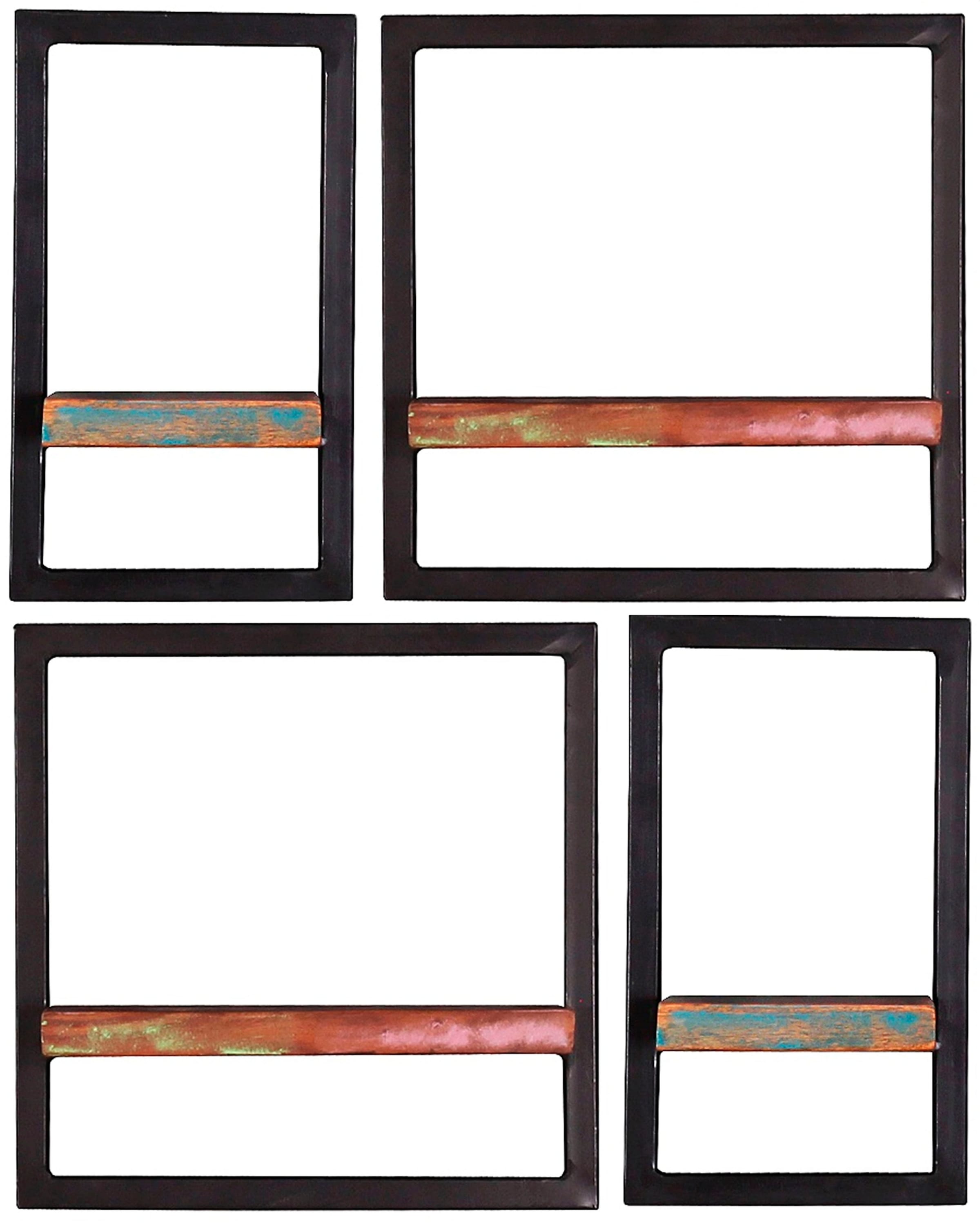 SIT Wandregal "Capri 4-teilig aus Altholz mit schwarzem Metallrahmen" Set, 2 große & 2 kleine Wandregale für flexible Wandgestaltung