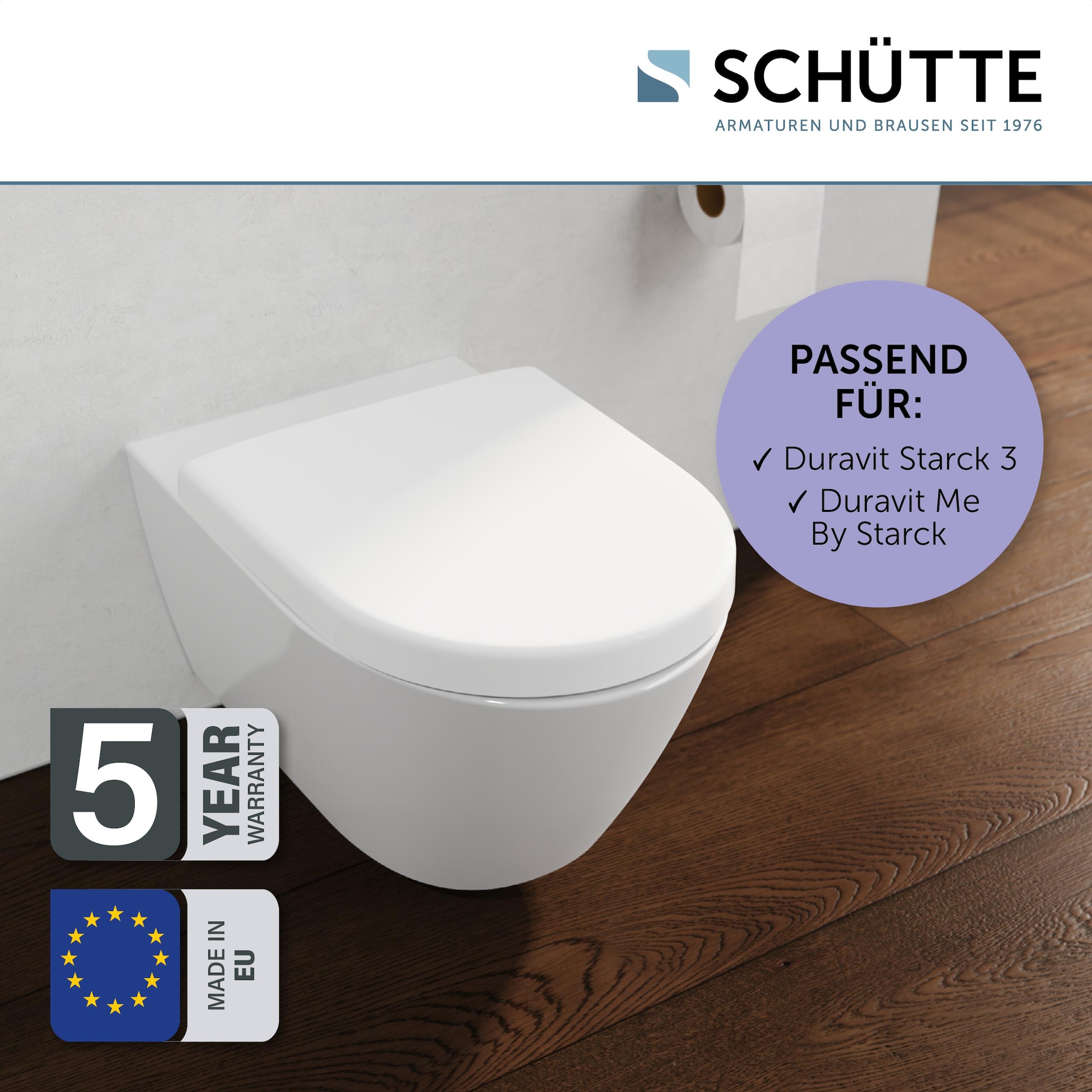 Schütte WC-Sitz »Duroplast, WHITE D-Form PRO 8«, (WC-Sitz, Befestigungsmaterial, Montageanleitung), mit Absenkautomatik und Schnellverschluss